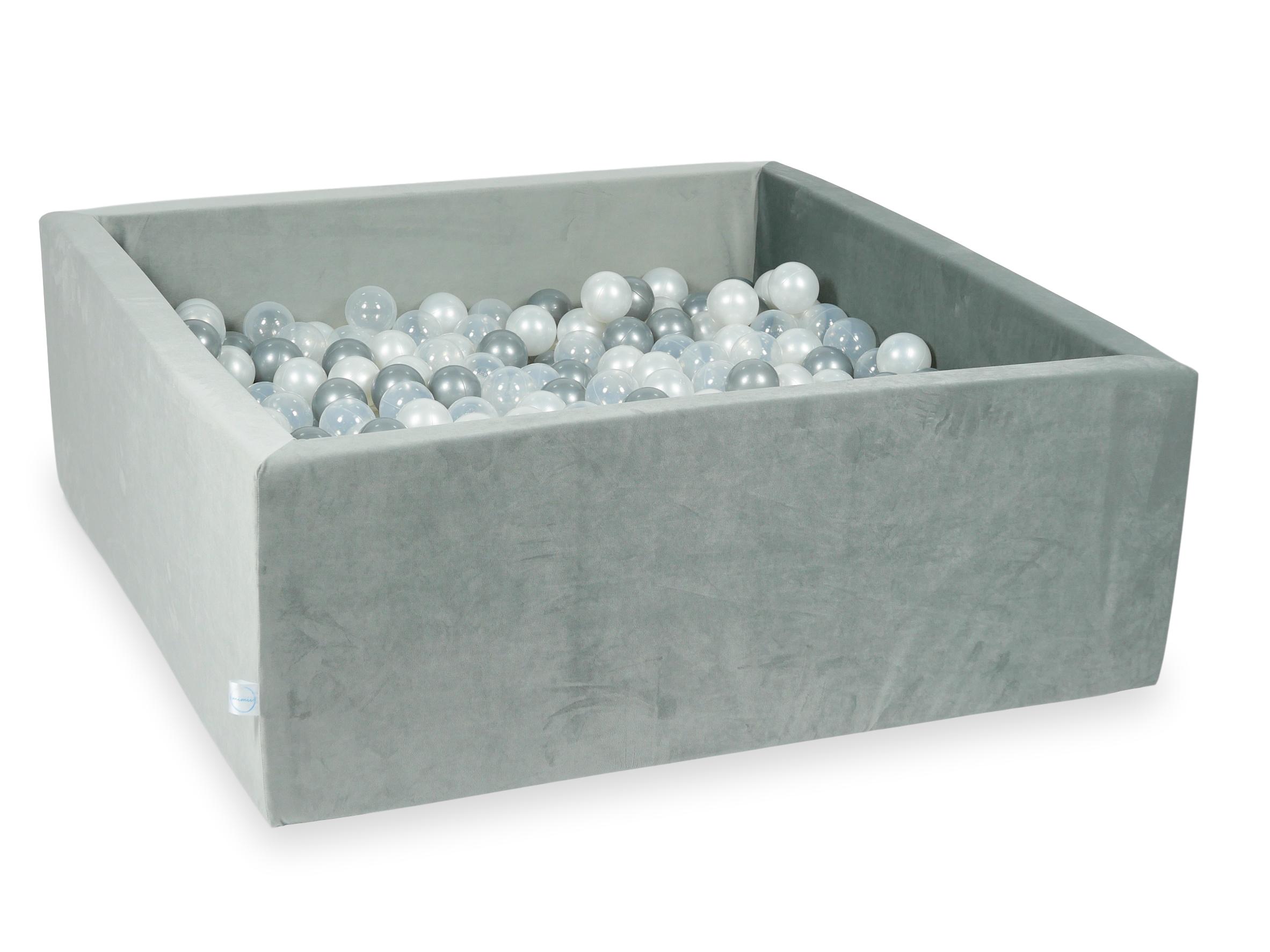 Piscine à balles carrée 110x110x40 cm en velours velvet Gris, 600 balles
