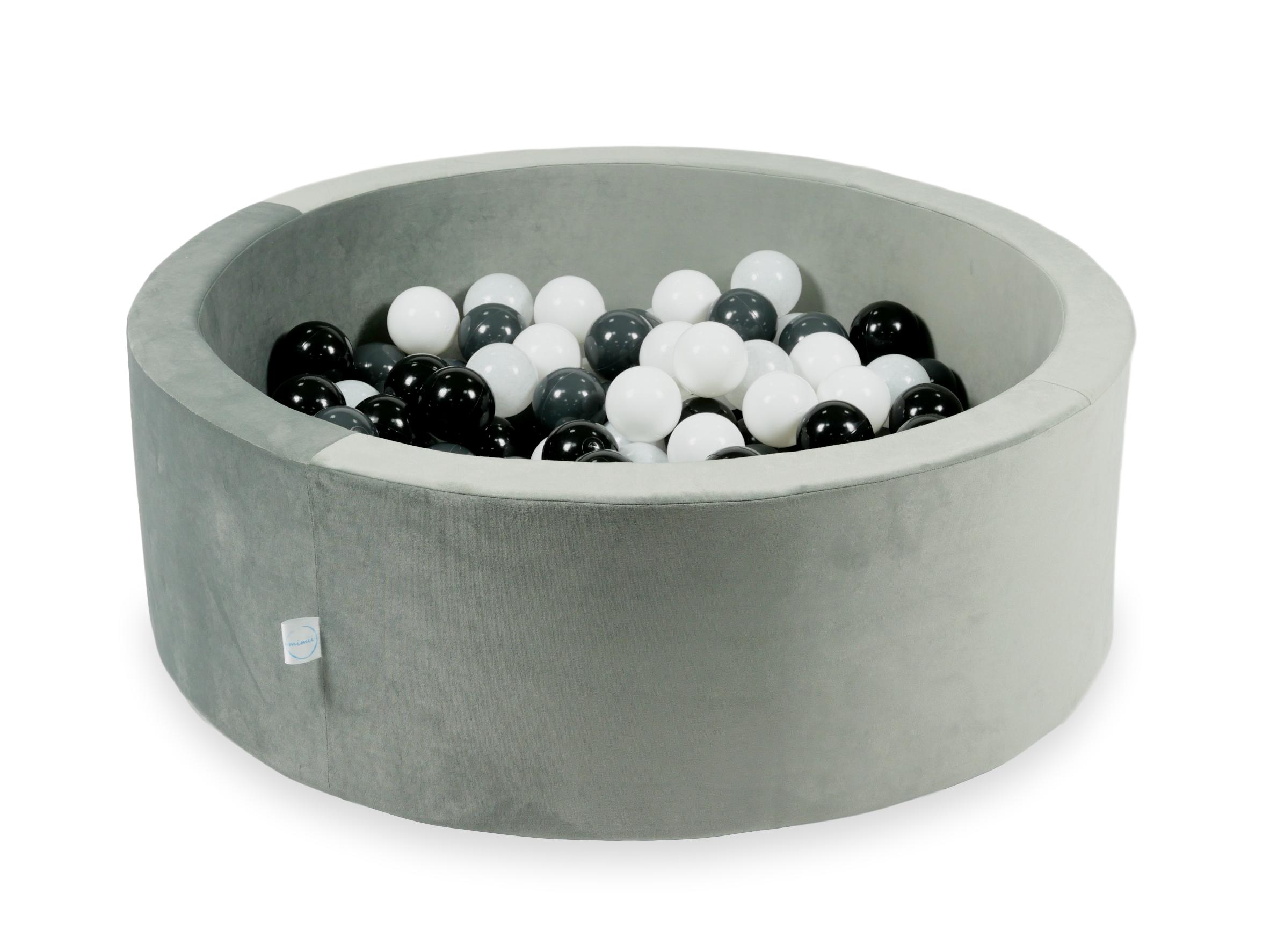 Piscine à balles en velours velvet gris 90x30 cm avec 200 balles