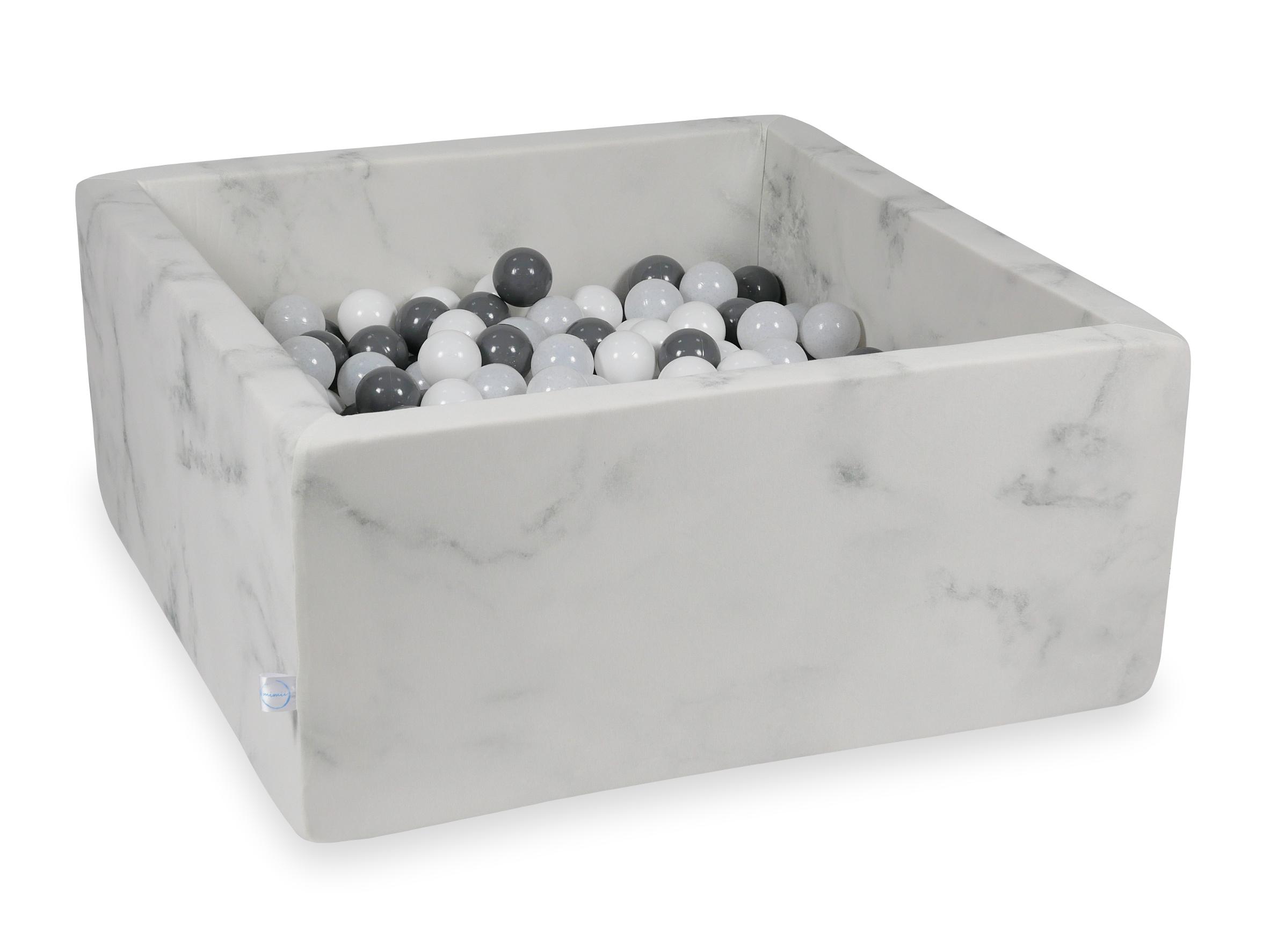 Piscine à balles carrée 90x90x40 cm en velours Marble, 400 balles