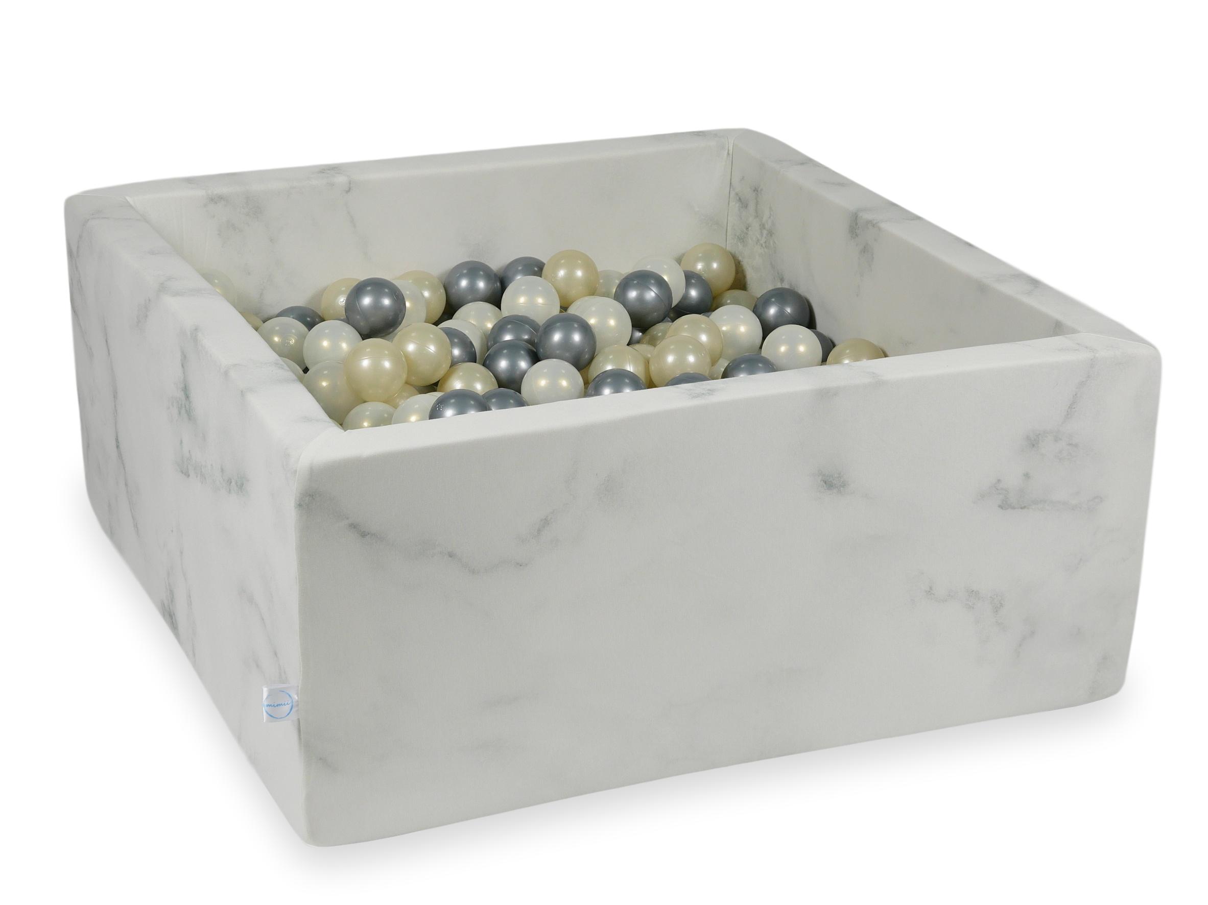 Piscine à balles carrée 90x90x40 cm en velours Marble, 400 balles