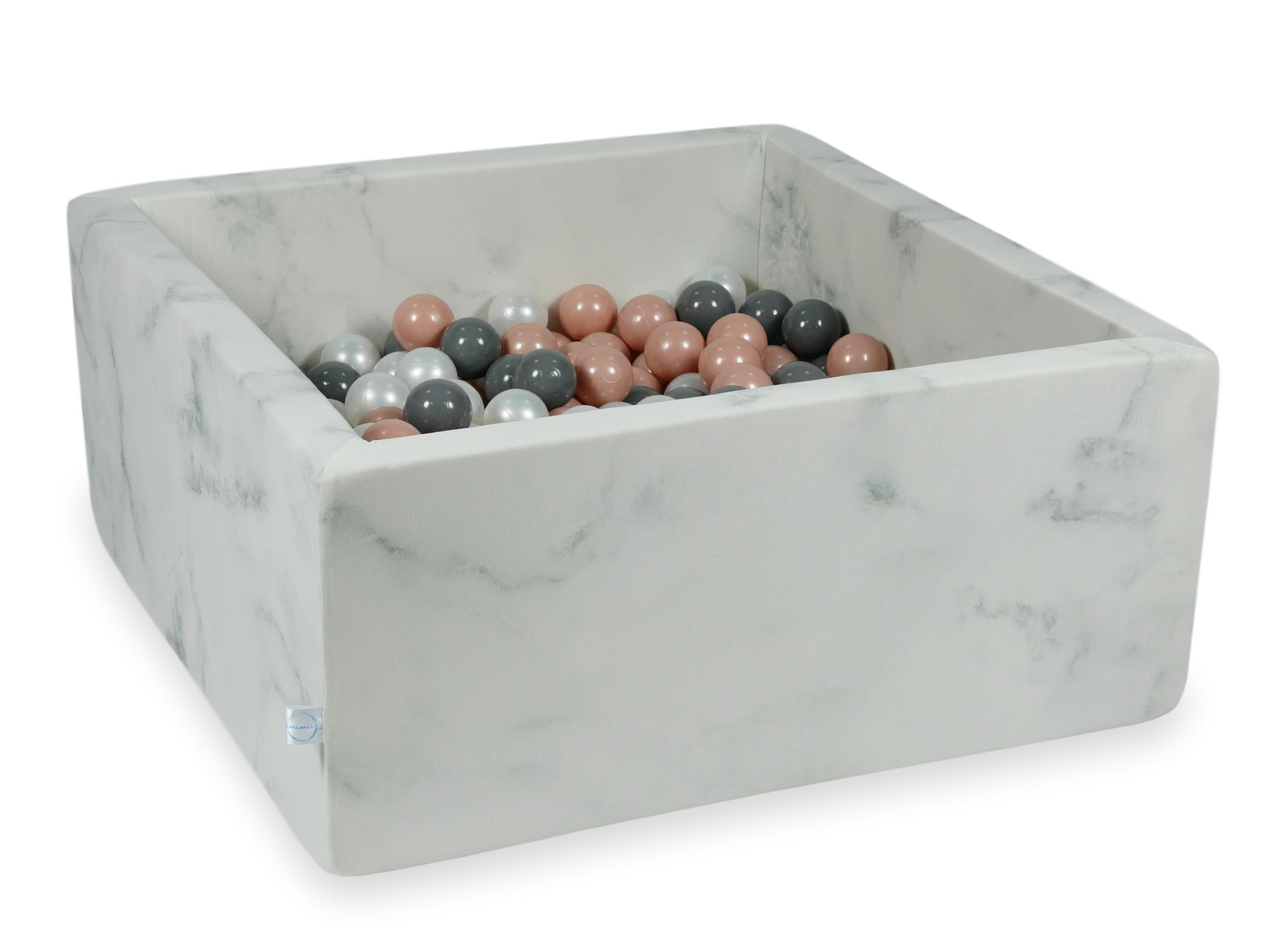 Piscine à balles carrée 90x90x40 cm en velours Marble, 400 balles