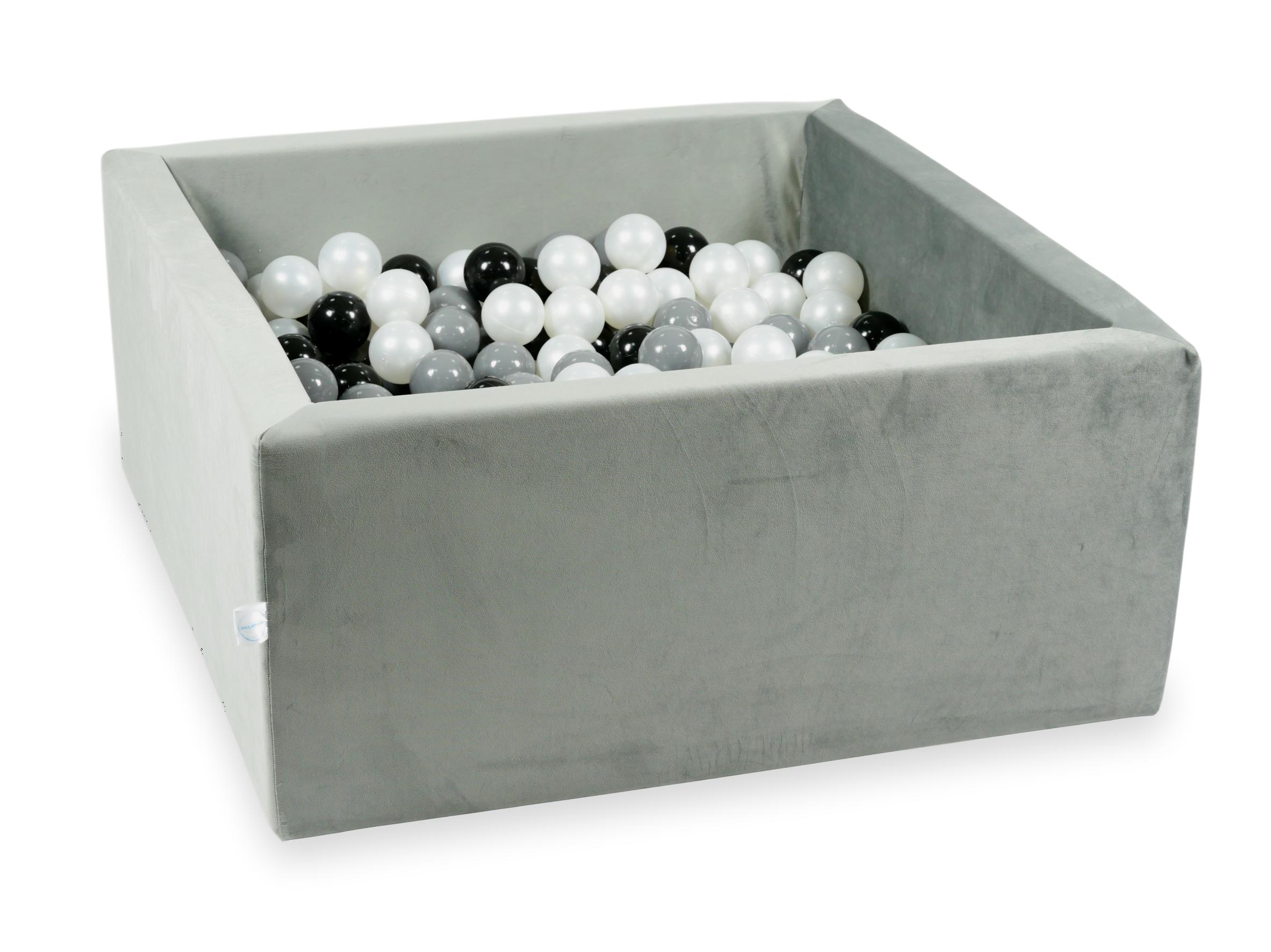 Piscine à balles carrée 90x90x40 cm en velours velvet Gris, 400 balles
