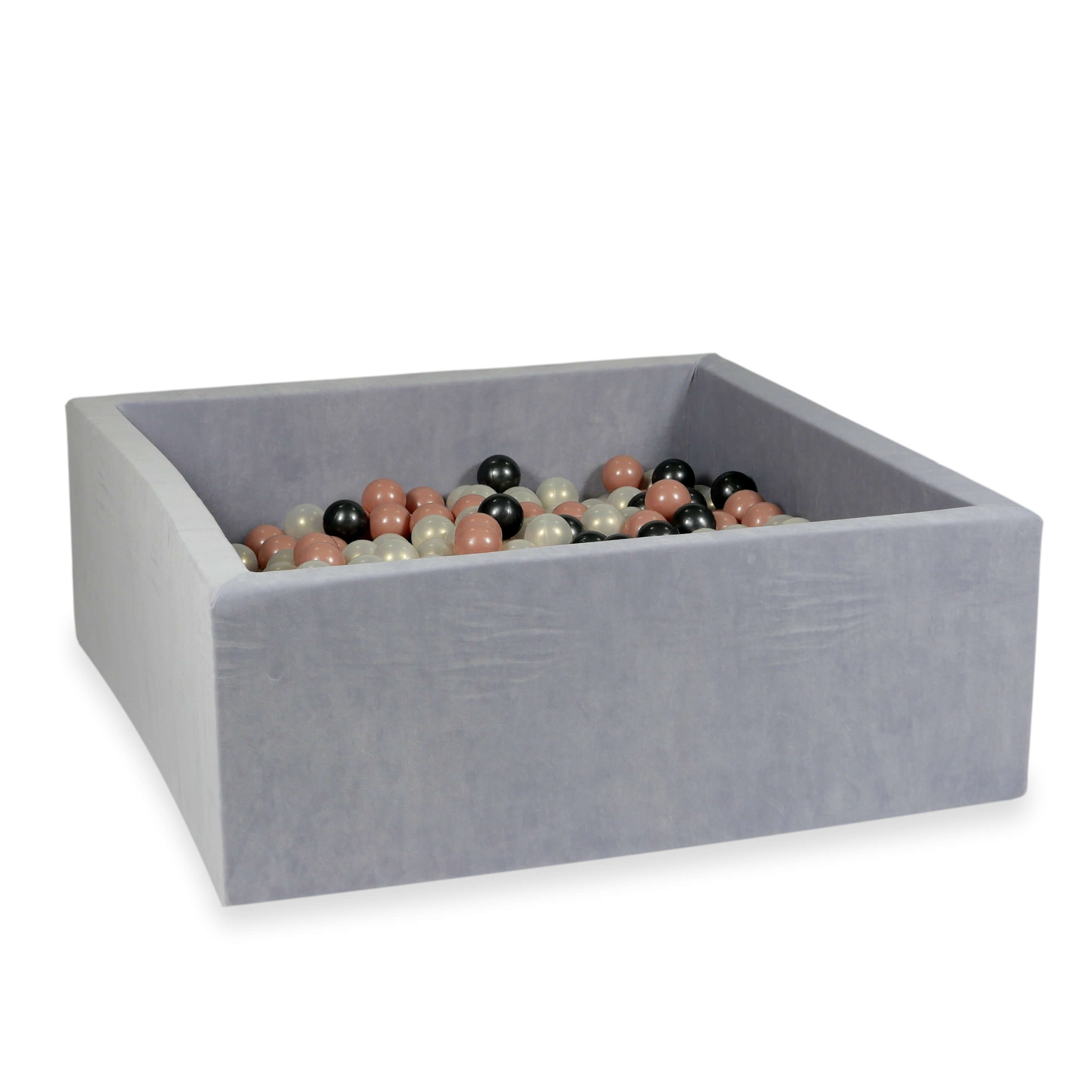 Piscine à balles carrée 110x110x40 cm en velvet soft Gris Clair, 600 balles