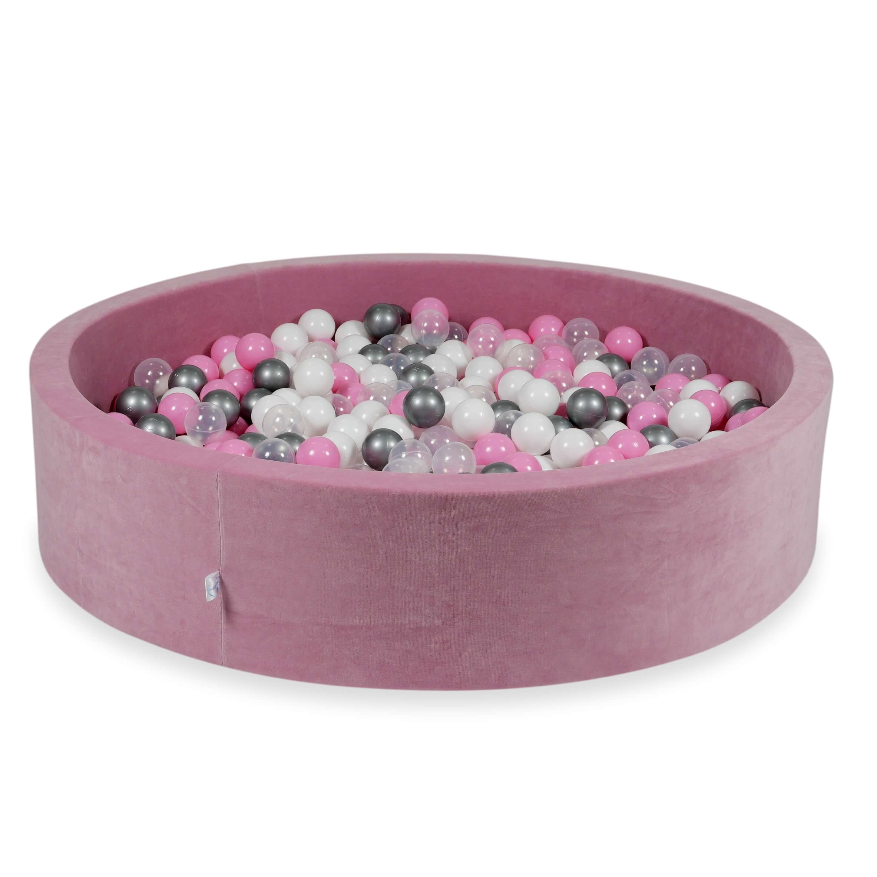 Piscine à balles en velours velvet soft rose 130x30 cm avec 600 balles