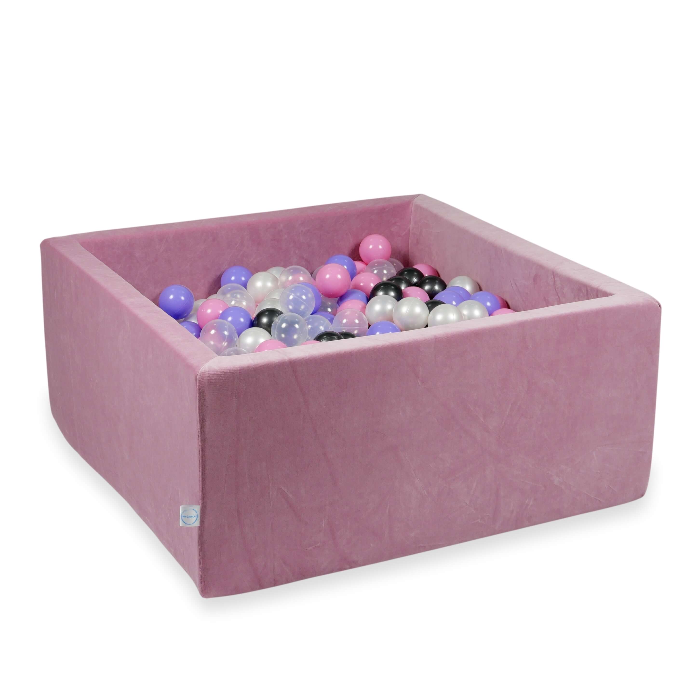 Piscine à balles carrée 90x90x40 cm en velvet soft Rose, 400 balles