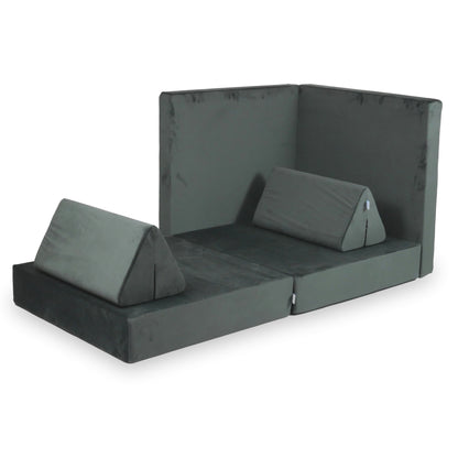 Canapé de jeu Montessori de luxe en velours graphite