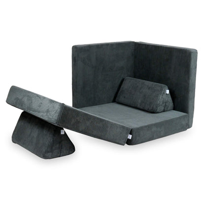 Canapé de jeu Montessori de luxe en velours côtelé graphite