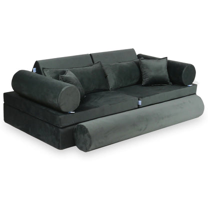 Canapé de jeu Montessori de luxe en velours graphite