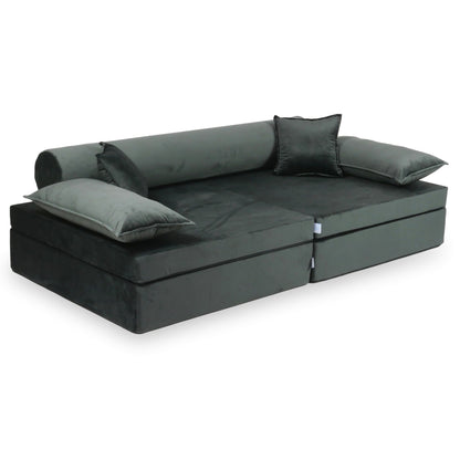 Canapé de jeu Montessori de luxe en velours graphite