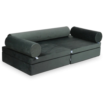Canapé de jeu Montessori de luxe en velours graphite
