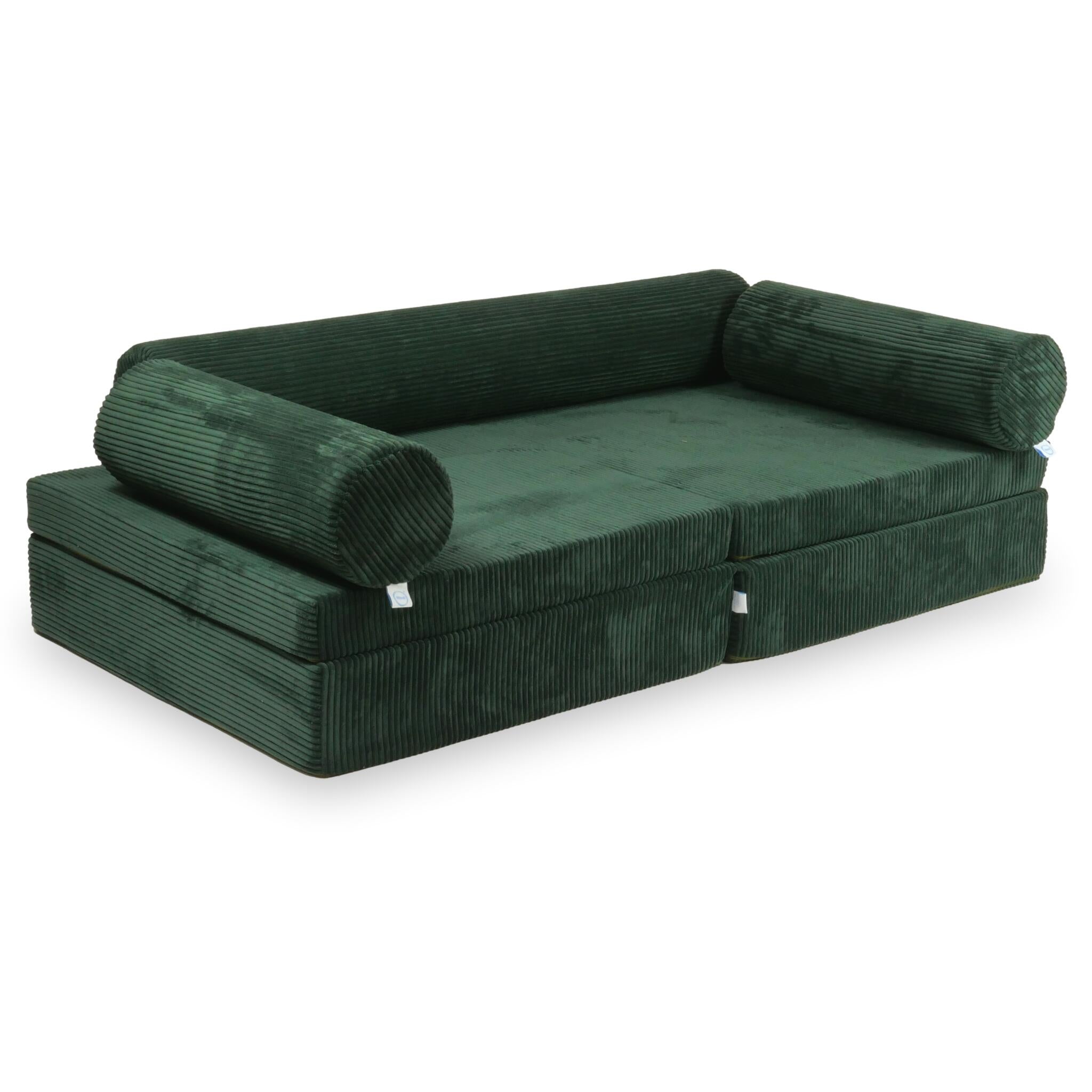 Canapé de jeu Montessori de luxe en velours côtelé vert