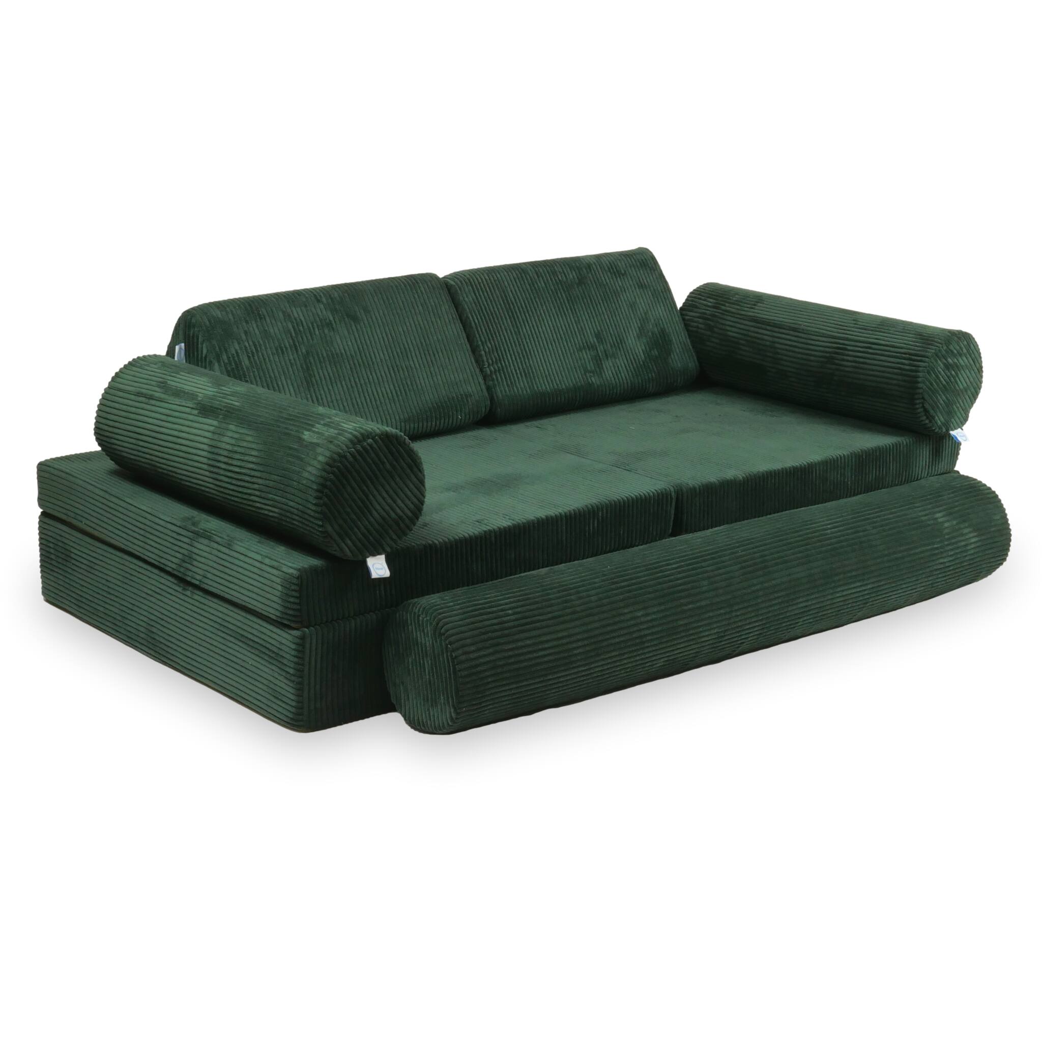 Canapé de jeu Montessori de luxe en velours côtelé vert