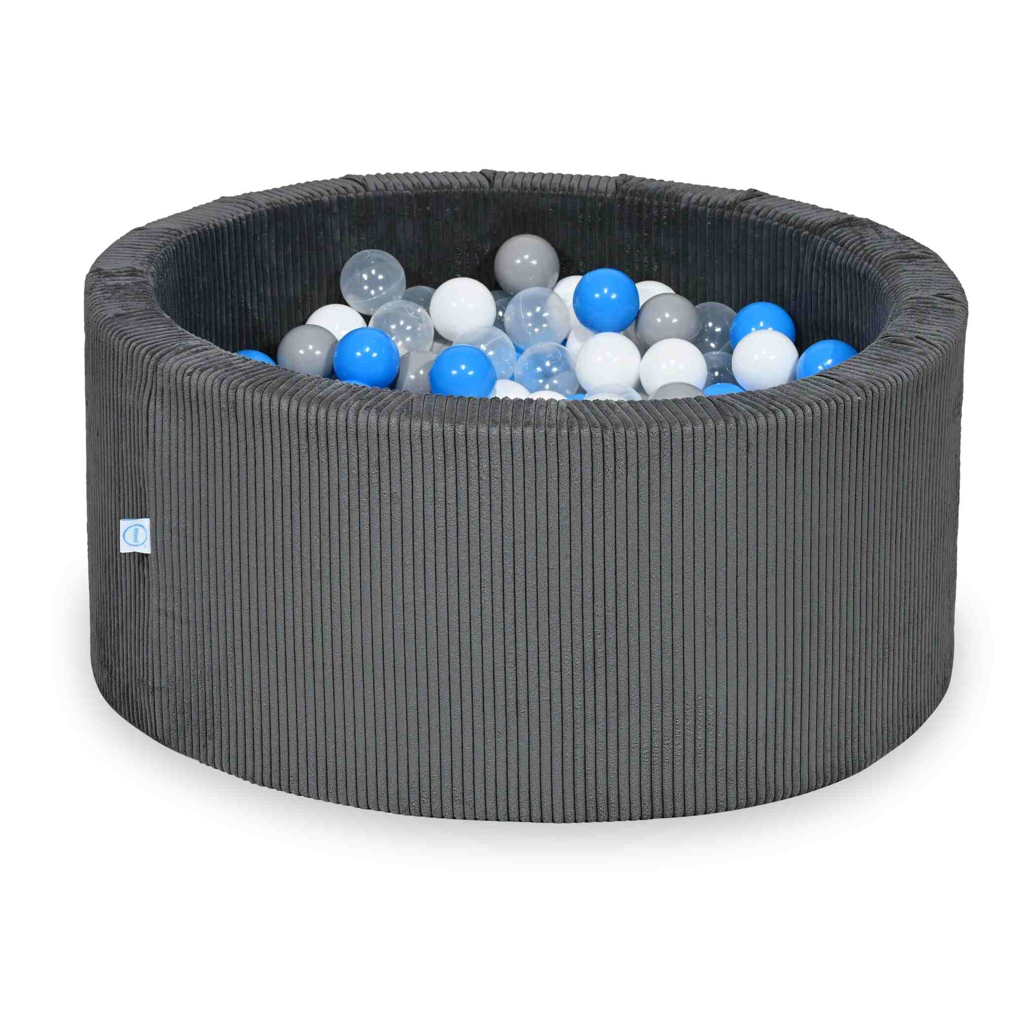 Piscine à balles ronde en velours côtelé graphite, 90x40cm – 300 balls (transparent, blanc,gris, bleu ciel) (Kopia)