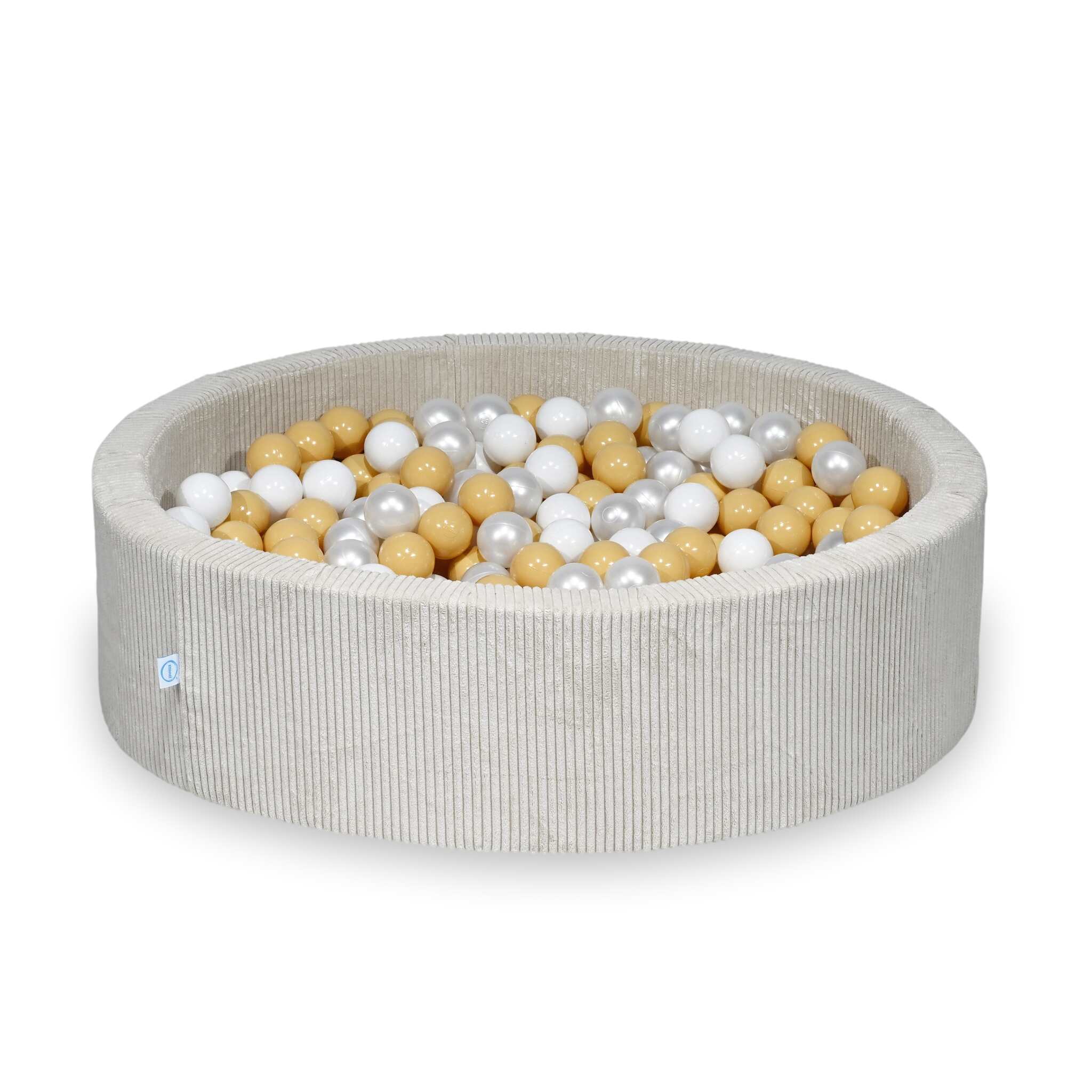 Piscine à balles ronde en velours côtelé beige, 110x30cm – Beige, 400 balls (blanc, nacré, beige)