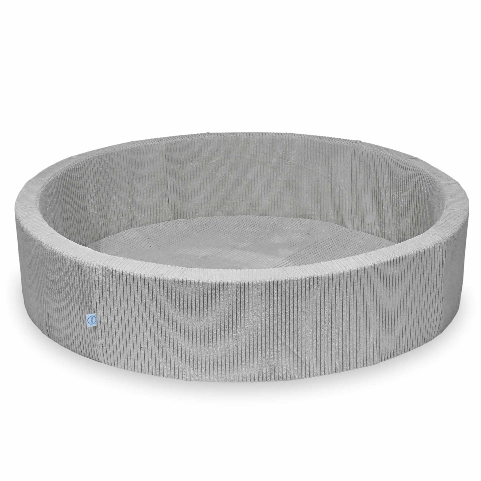 Piscine à balles ronde en velours côtelé gris, 130x30cm – 600 balls (nacré, argenté)