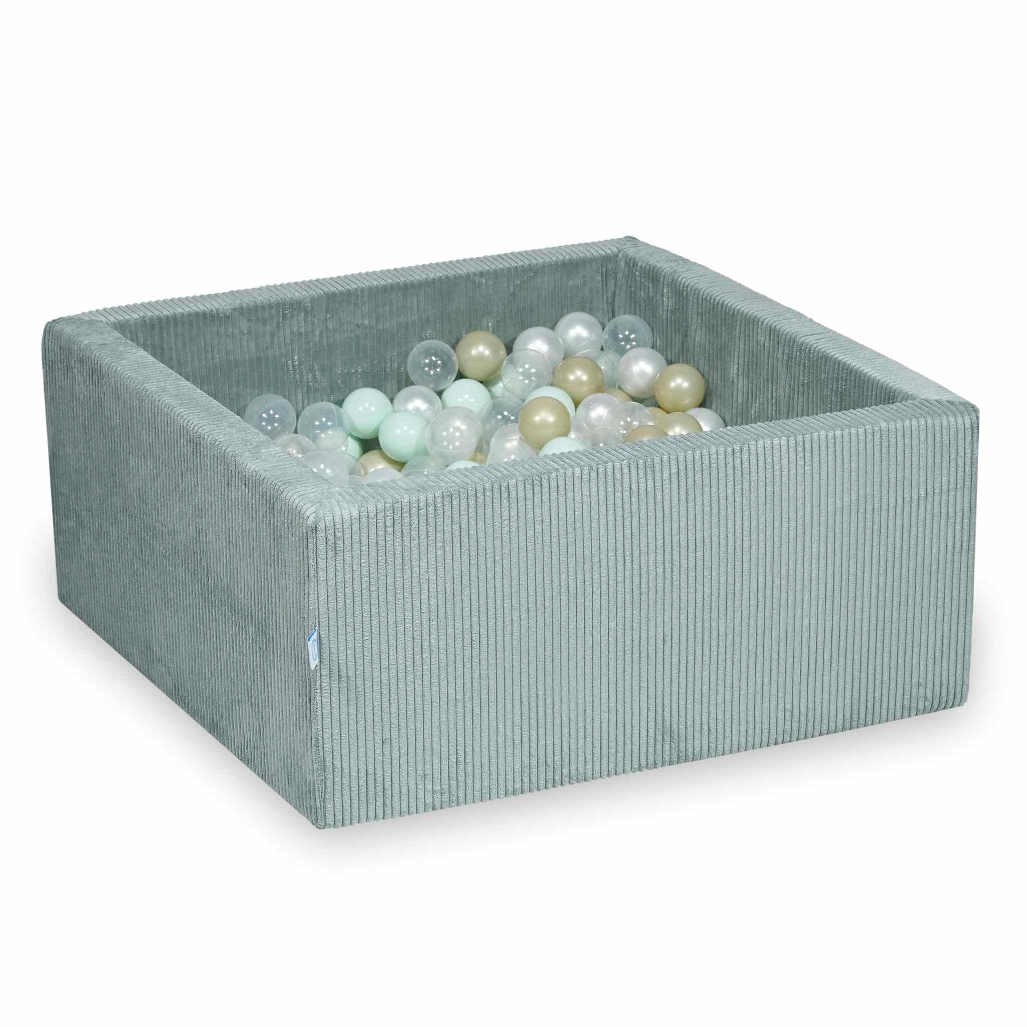 Piscine à balles carrée 90x90x40 cm en velours côtelé Menthe claire, 400 balles