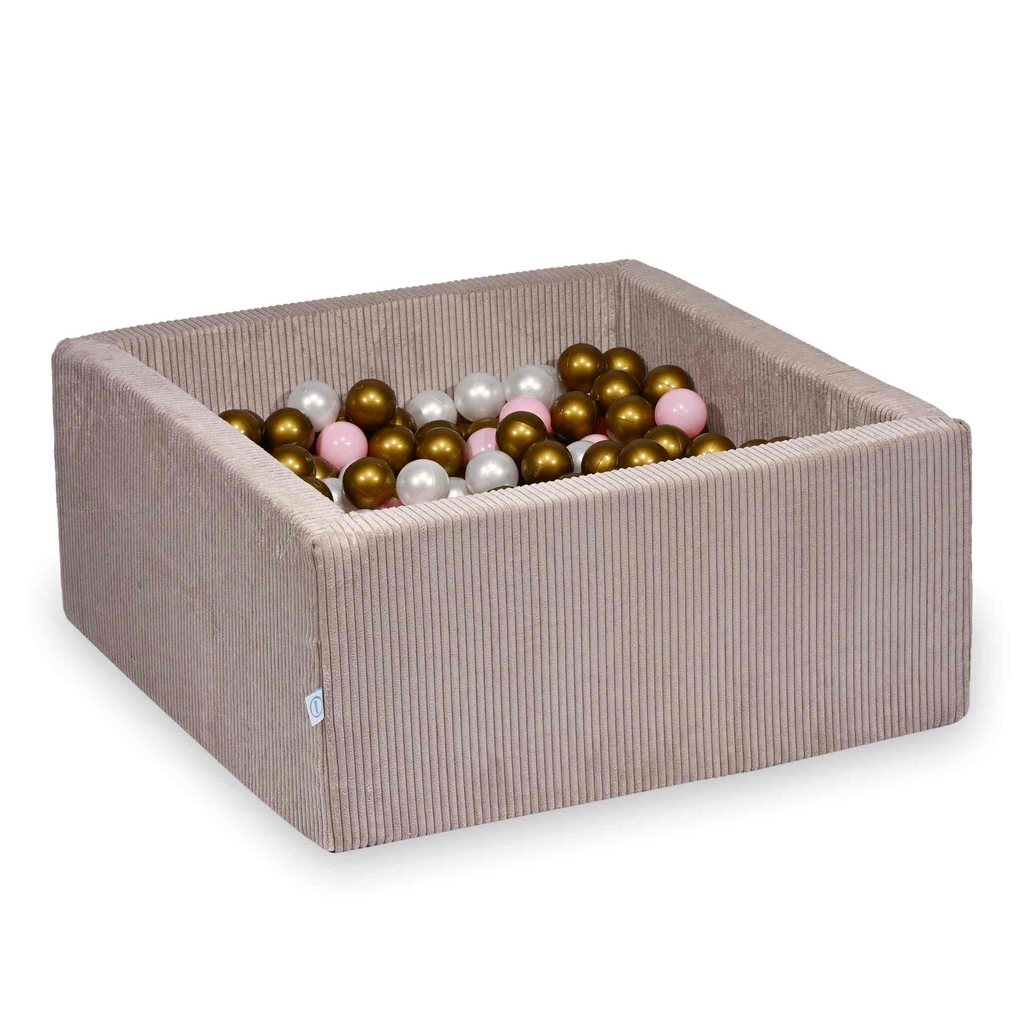 Piscine à balles carrée 90x90x40 cm en velours côtelé Rose clair, 400 balles