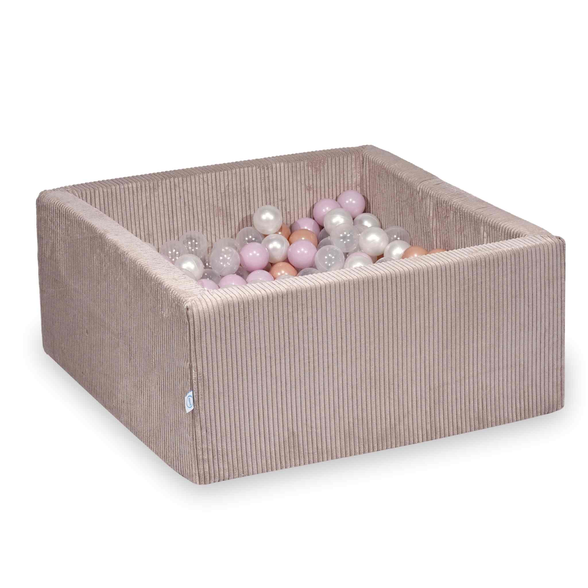 Piscine à balles carrée 90x90x40 cm en velours côtelé Rose clair, 400 balles
