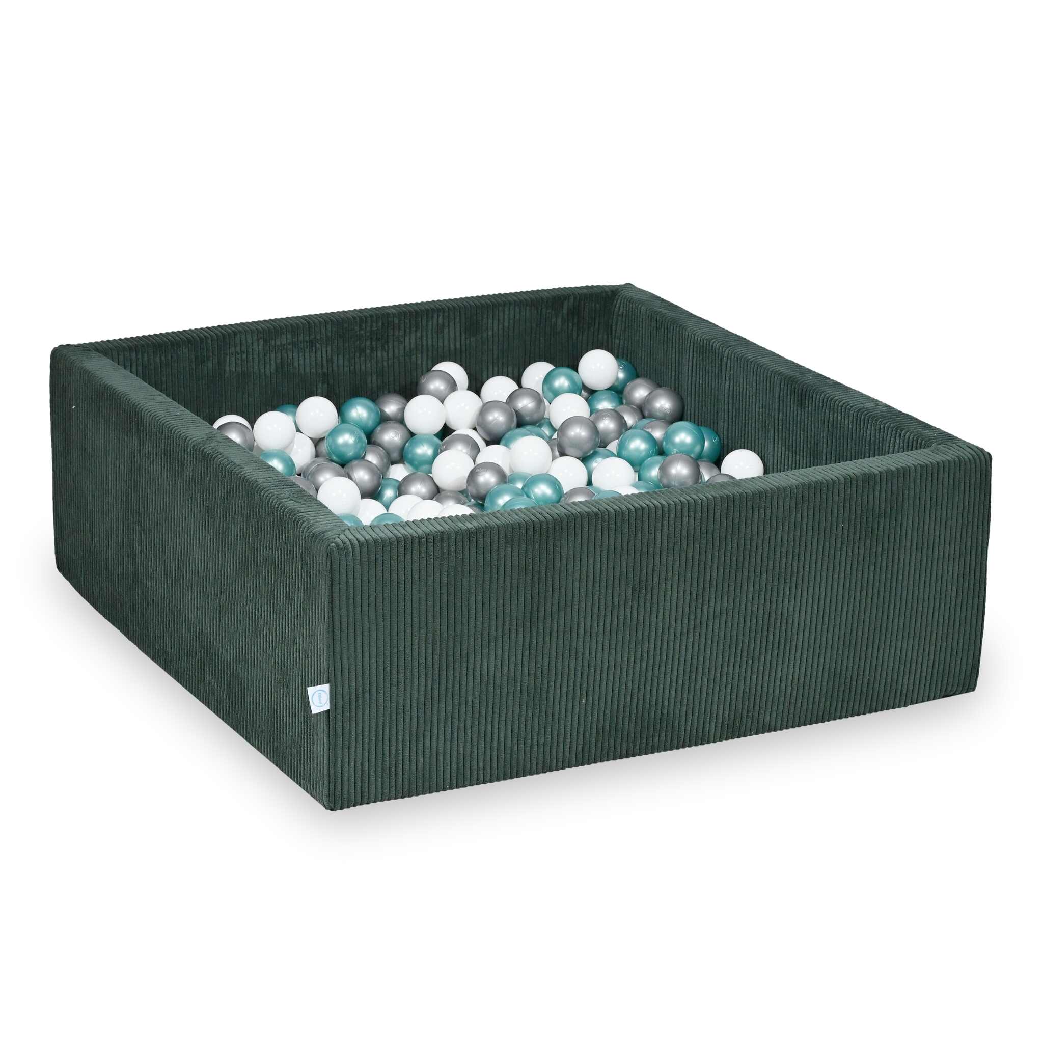 Piscine à balles carrée 110x110x40 cm en velours côtelé Vert, 600 balles