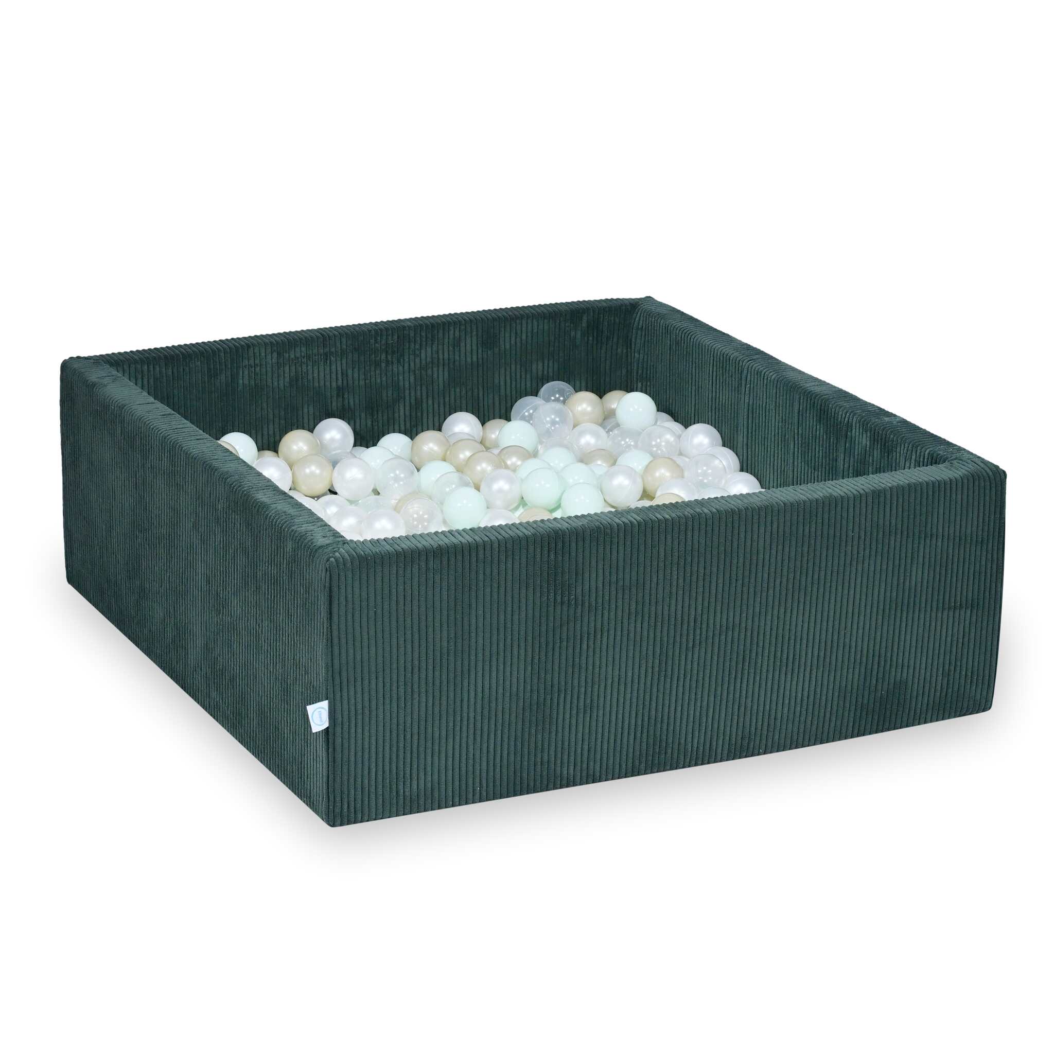 Piscine à balles carrée 110x110x40 cm en velours côtelé Vert, 600 balles