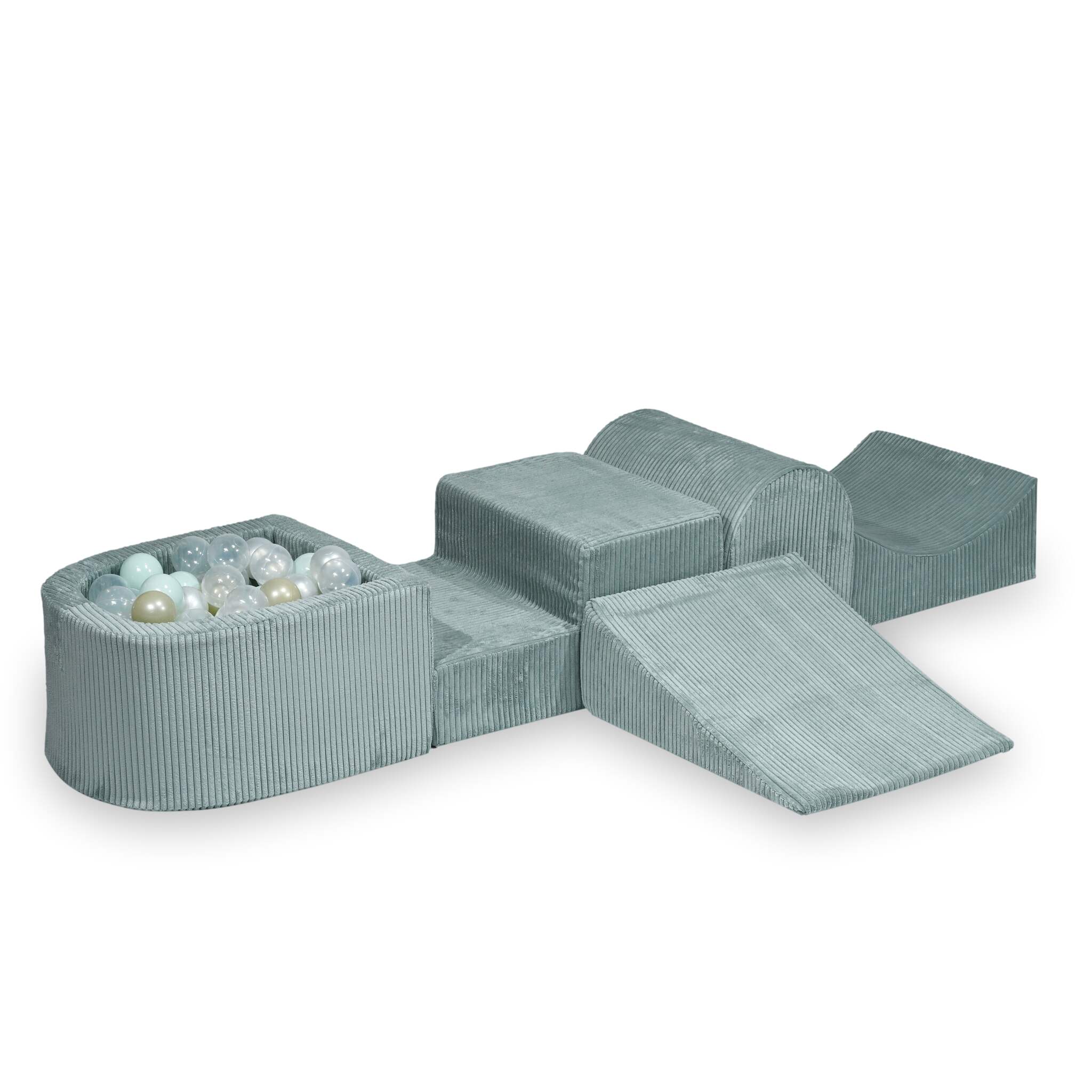 Aire de jeux en mousse avec colline et piscine micro côtelé menthe claire+ 100 balles