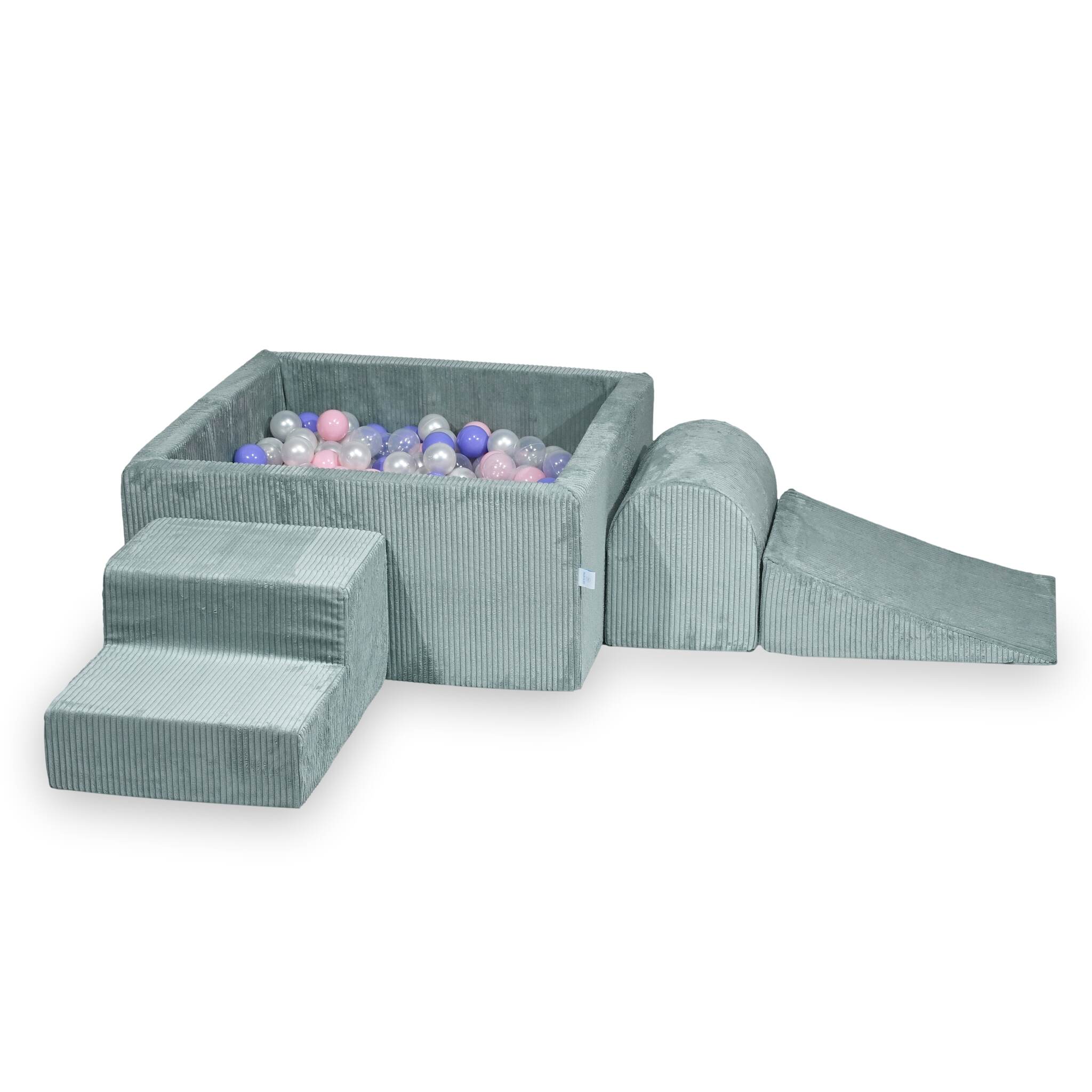 Aire de jeux en mousse avec piscine à balles carrée set de jeu enfant 90x90x40 côtelé menthe claire+ 400 balles