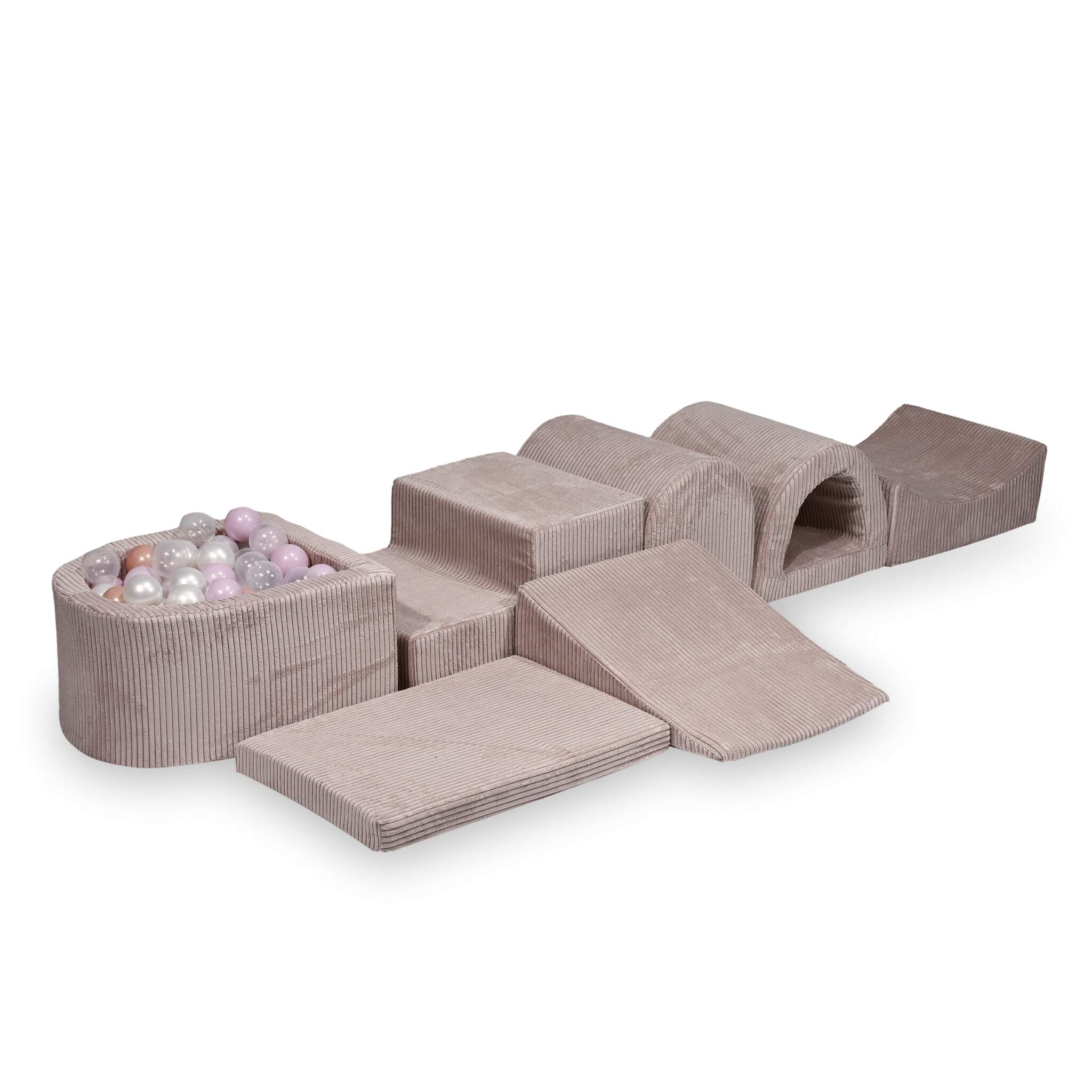 Plus grande aire de jeux en mousse avec piscine micro côtelé rose clair + 100 balles