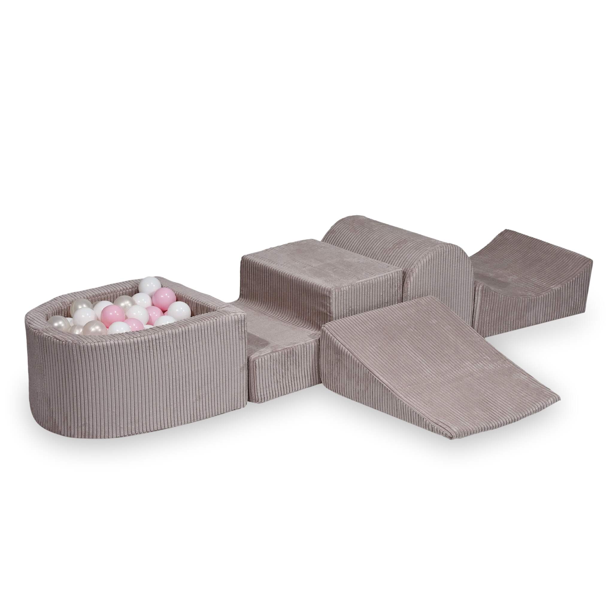 Aire de jeux en mousse avec colline et piscine micro côtelé rose clair + 100 balles