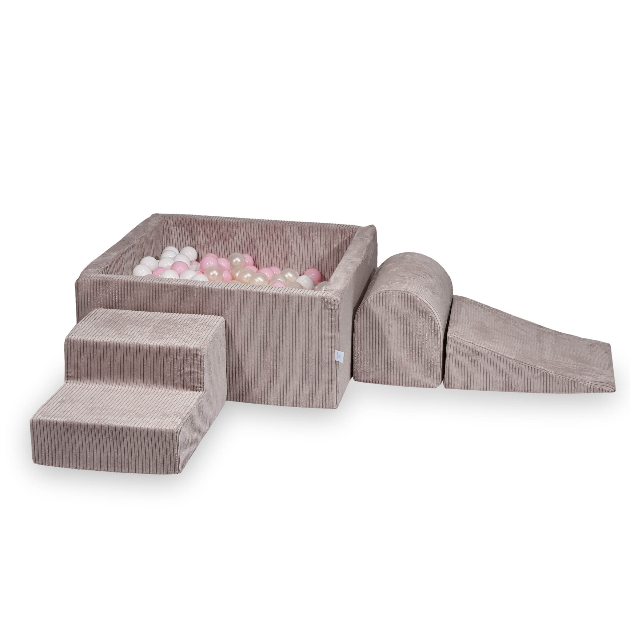 Aire de jeux en mousse avec piscine à balles carrée set de jeu enfant 90x90x40 côtelé rose clair + 400 balles