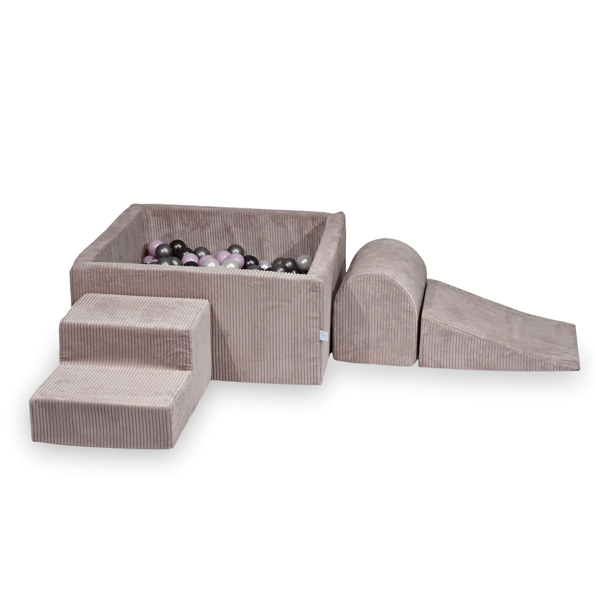 Aire de jeux en mousse avec piscine à balles carrée set de jeu enfant 90x90x40 côtelé rose clair + 400 balles