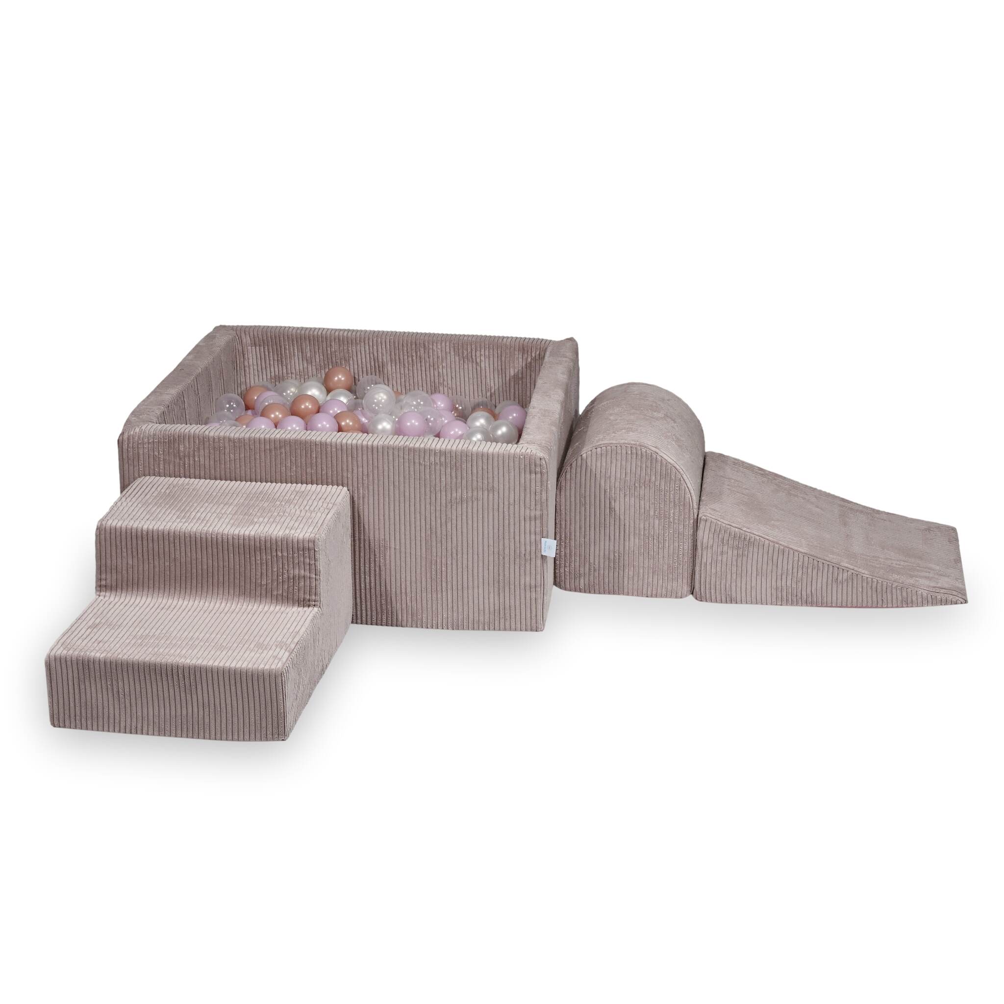 Aire de jeux en mousse avec piscine à balles carrée set de jeu enfant 90x90x40 côtelé rose clair + 400 balles