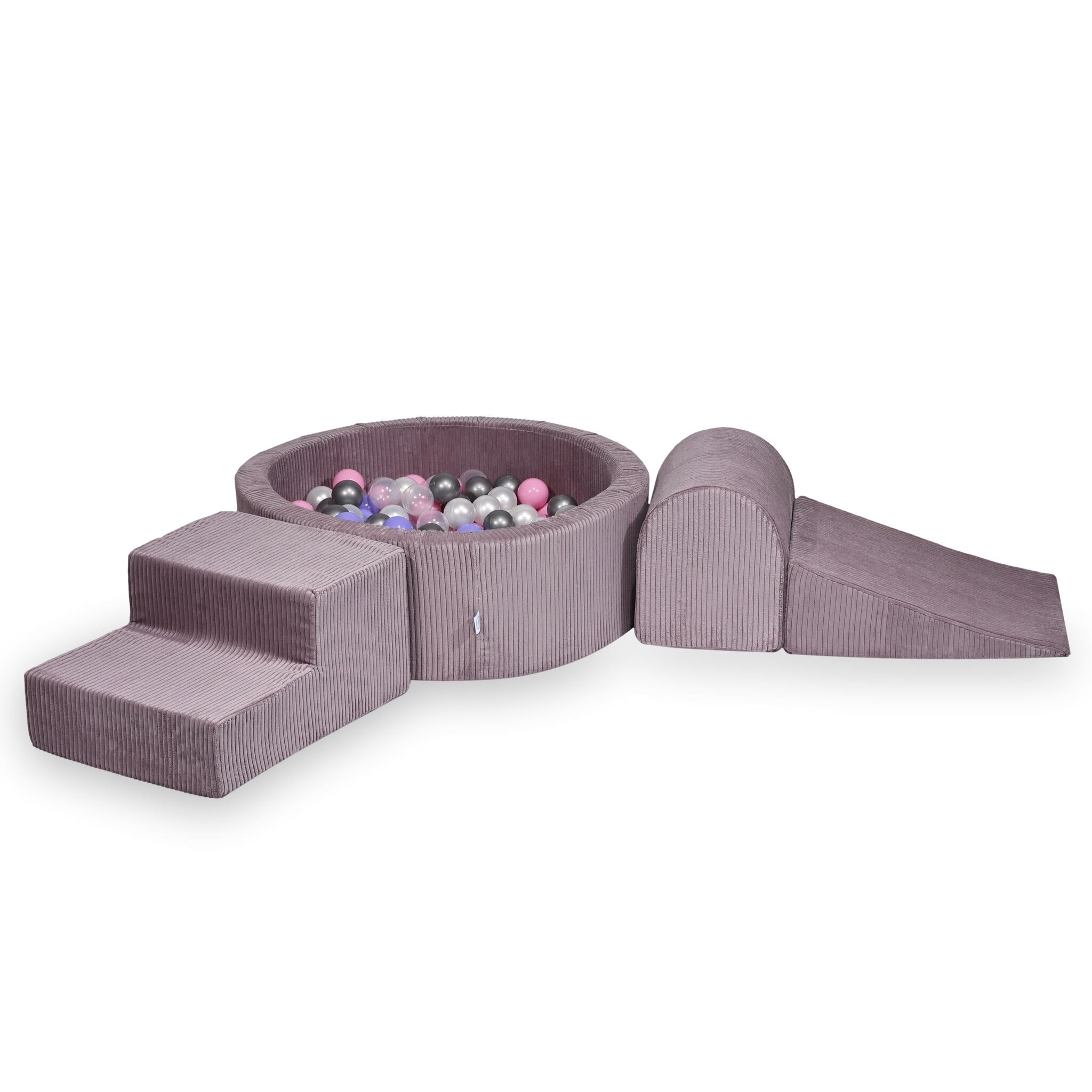 Aire de jeux en mousse avec piscine ronde 90x30 côtelé lavende +200 balles