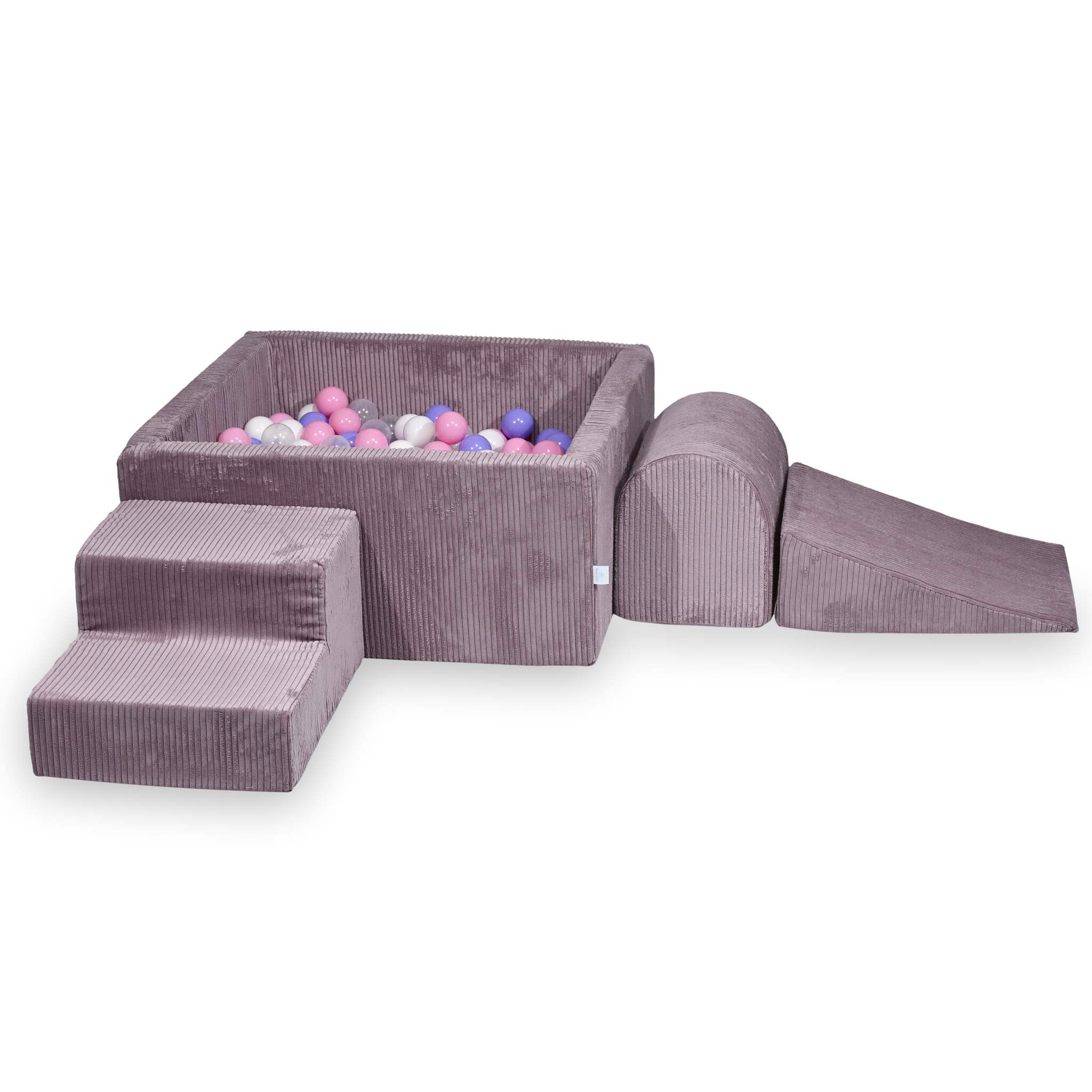 Aire de jeux en mousse avec piscine à balles carrée set de jeu enfant 90x90x40 côtelé lavende + 400 balles
