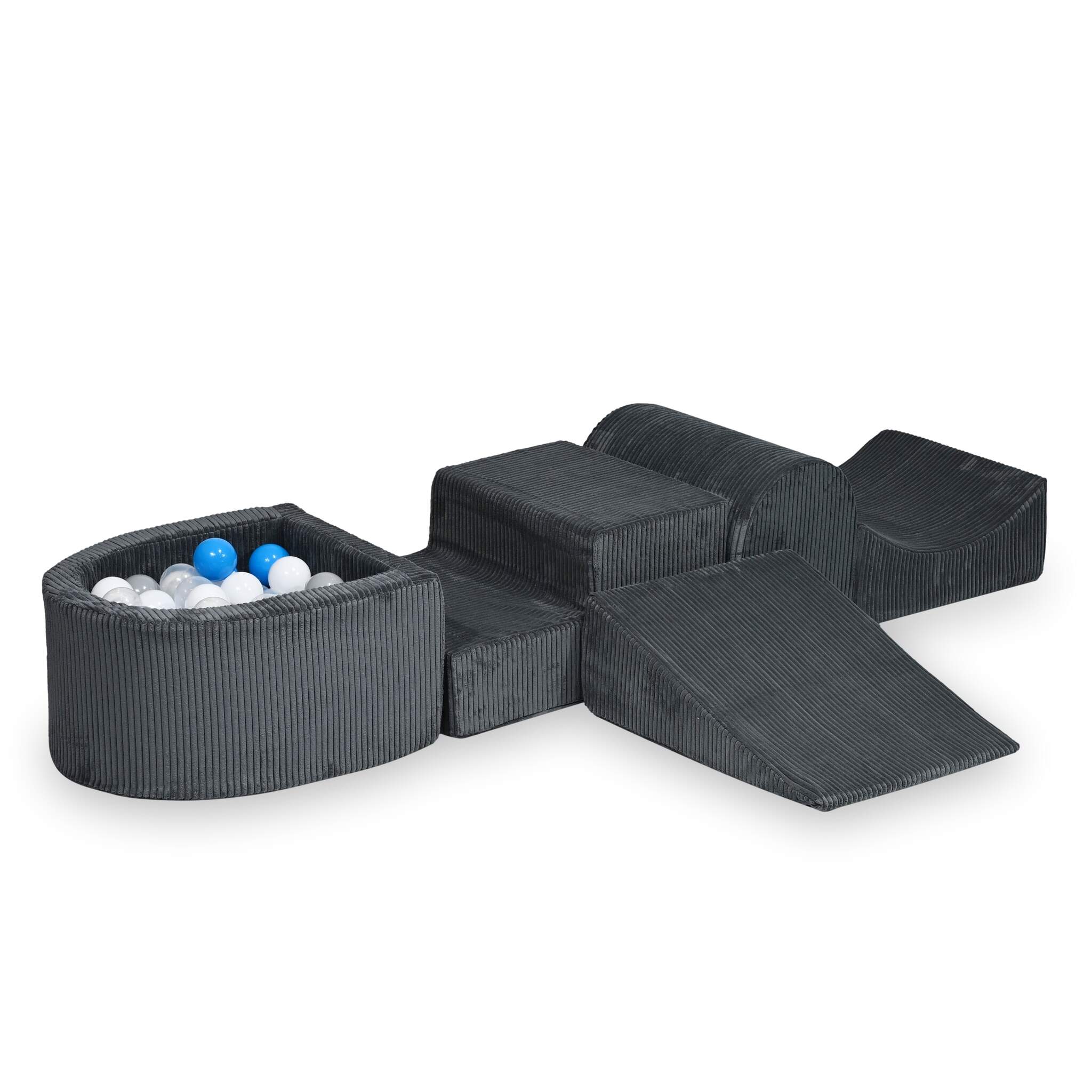 Aire de jeux en mousse avec colline et piscine micro côtelé graphite + 100 balles