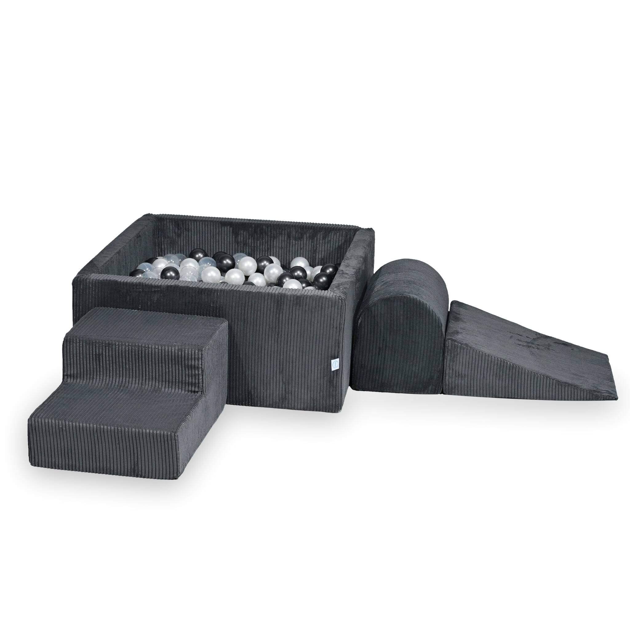 Aire de jeux en mousse avec piscine à balles carrée set de jeu enfant 90x90x40 côtelé graphite + 400 balles