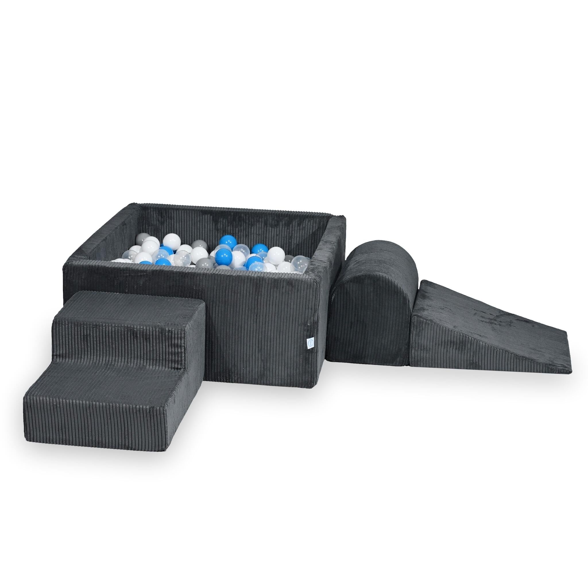 Aire de jeux en mousse avec piscine à balles carrée set de jeu enfant 90x90x40 côtelé graphite + 400 balles