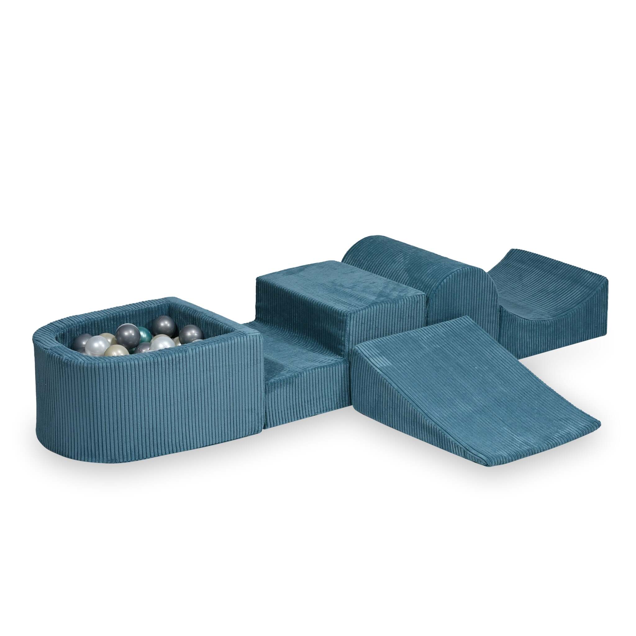 Aire de jeux en mousse avec colline et piscine micro côtelé bleu + 100 balles