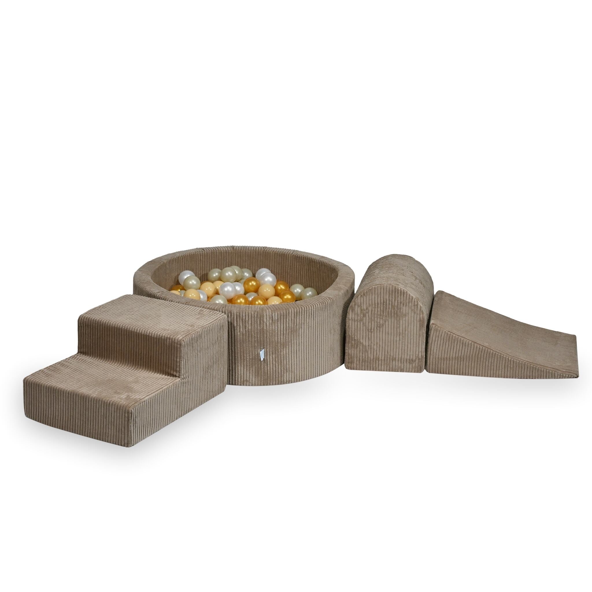 Aire de jeux en mousse avec piscine ronde 90x30 côtelé toffee +200 balles
