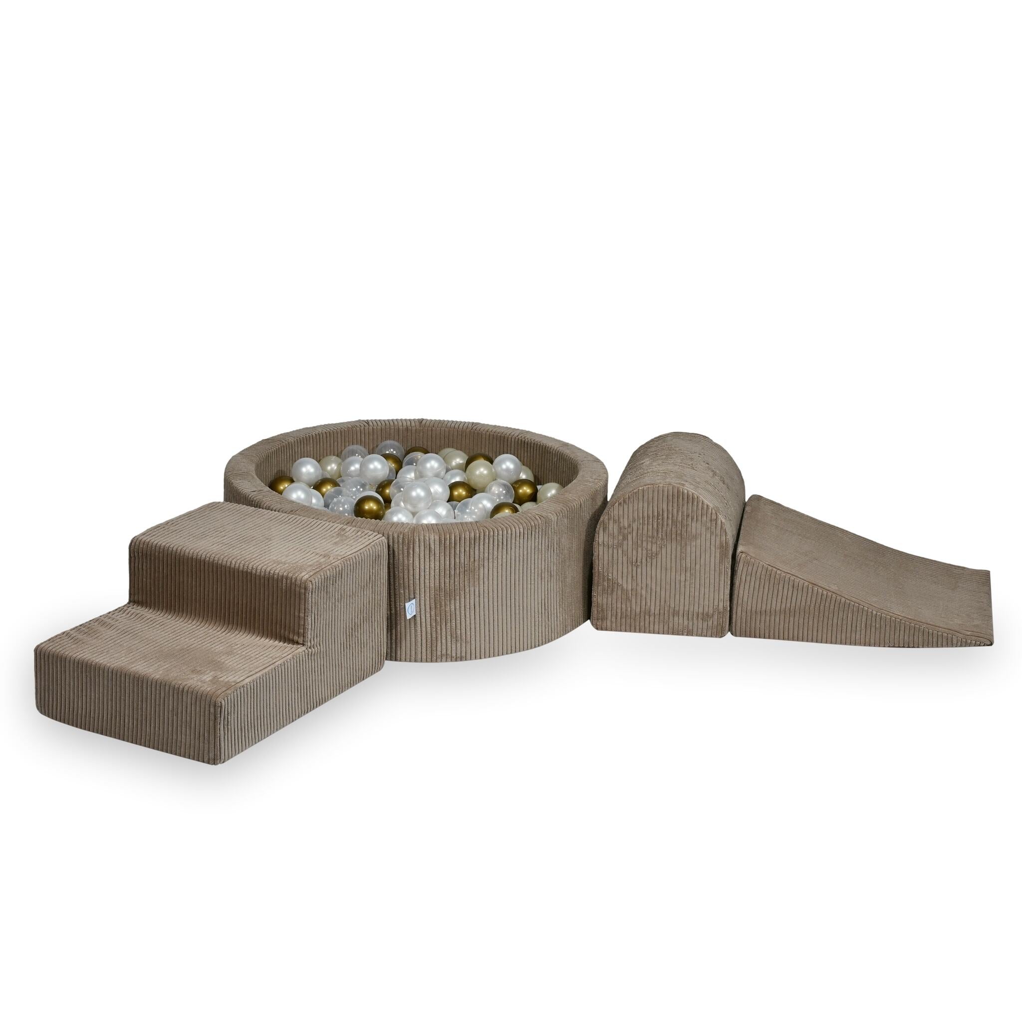 Aire de jeux en mousse avec piscine ronde 90x30 côtelé toffee +200 balles