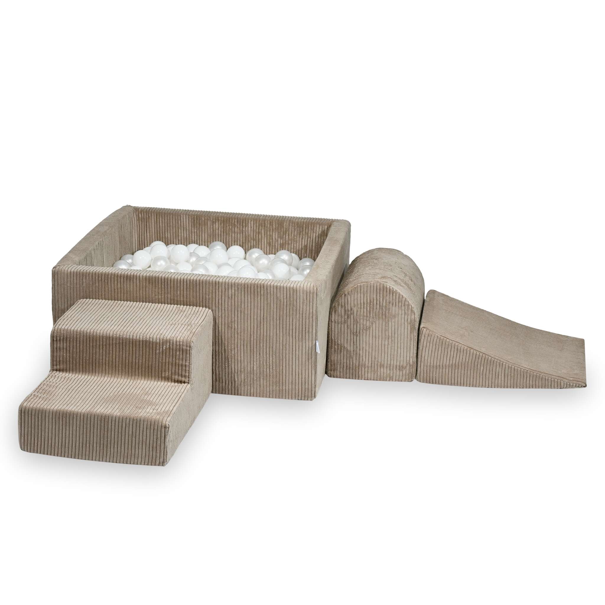 Aire de jeux en mousse avec piscine à balles carrée set de jeu enfant 90x90x40 côtelé toffee + 400 balles