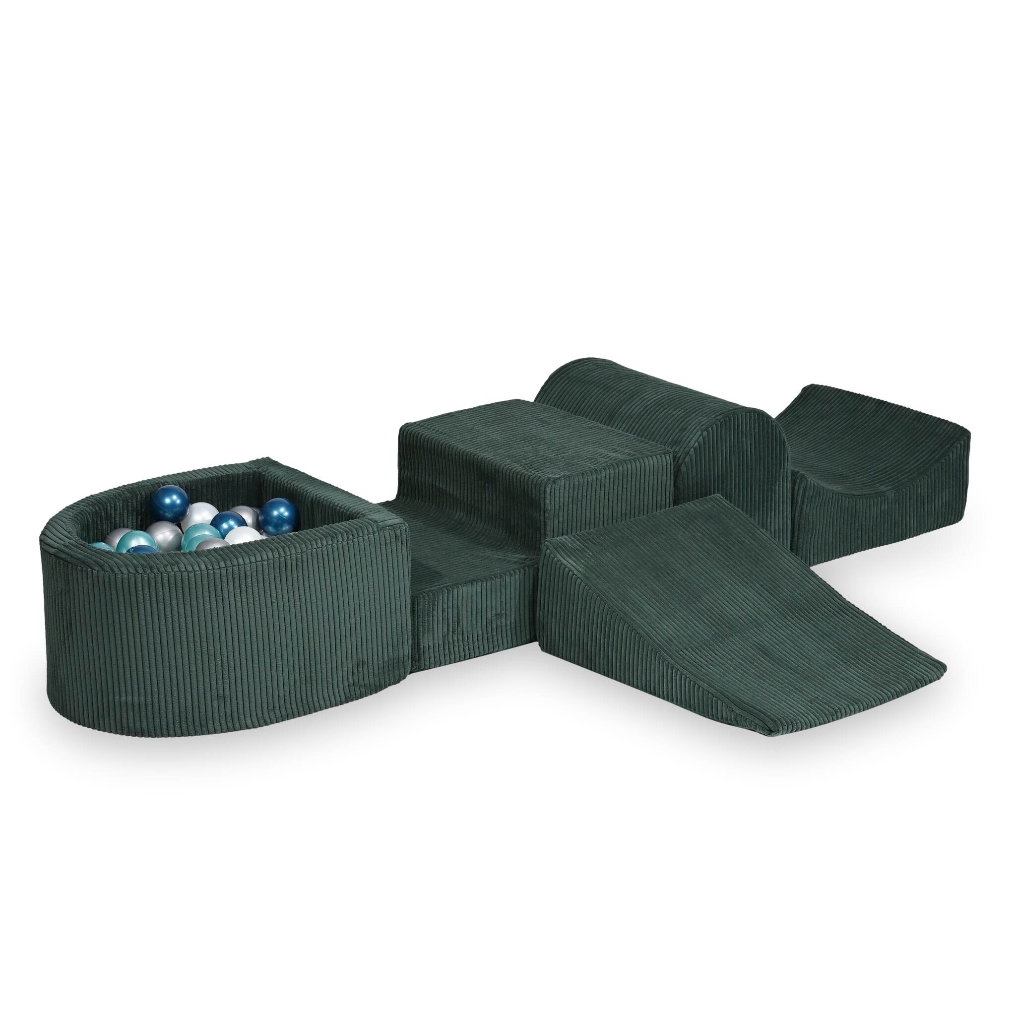 Aire de jeux en mousse avec colline et piscine micro côtelé vert + 100 balles