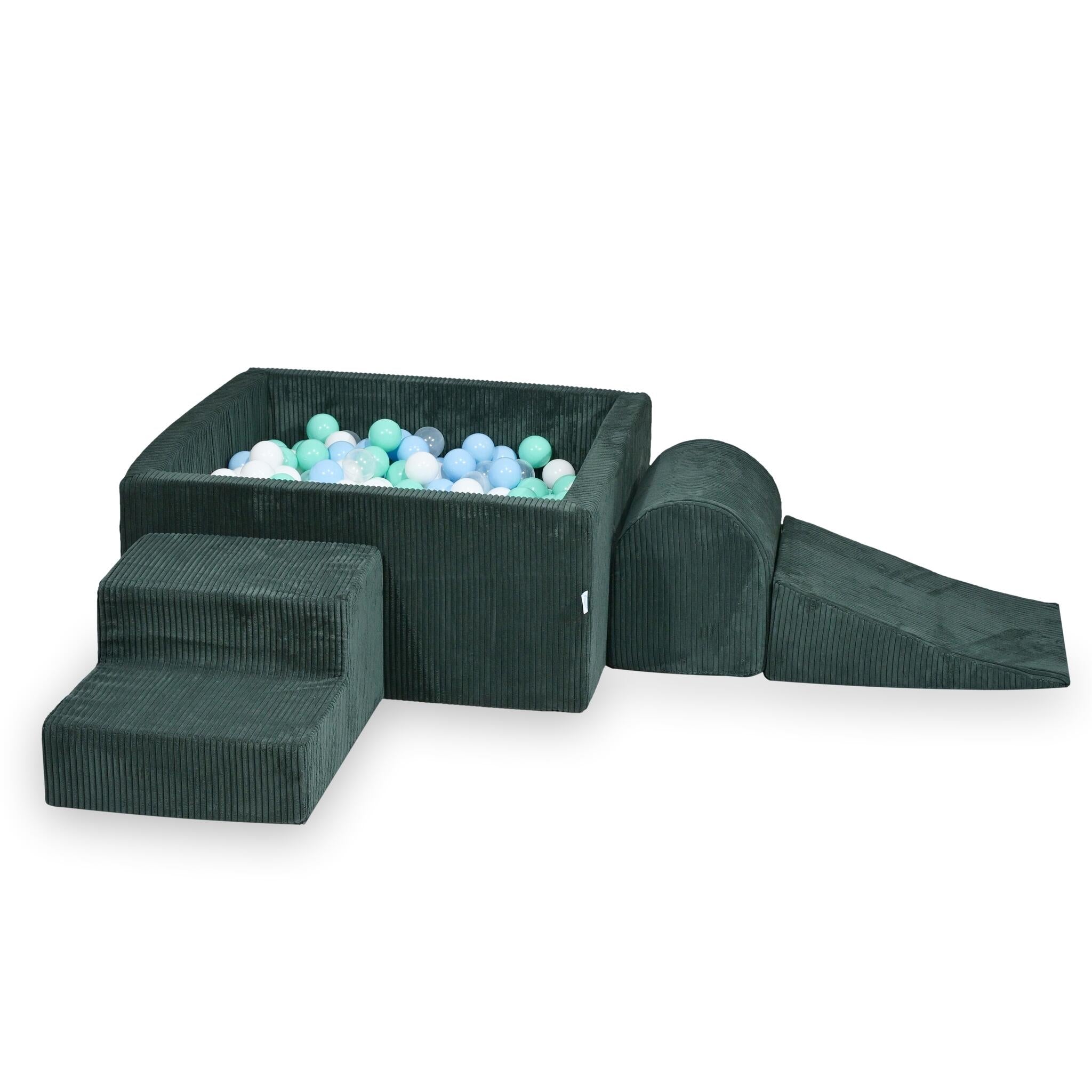 Aire de jeux en mousse avec piscine à balles carrée set de jeu enfant 90x90x40 côtelé vert + 400 balles