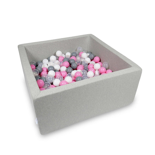 Piscine à Balles 90x90x40cm gris clair avec balles 400pcs (transparentes, blanches, grises, rose poudré)