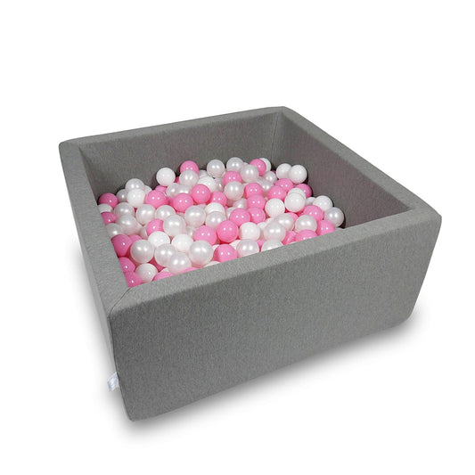 Piscine à Balles 90x90x40cm gris avec des balles 400pcs (blanc, perle, rose poudre)