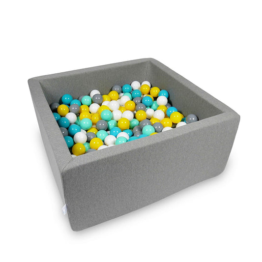 Piscine à Balles 90x90x40cm gris avec balles 400pcs (blanc, gris, turquoise, jaune, menthe)