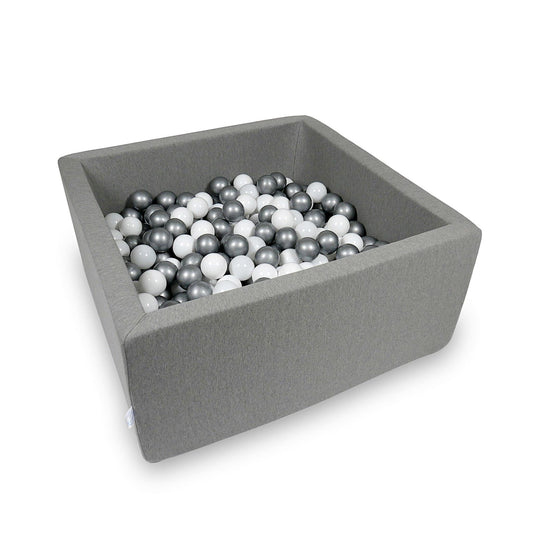 Piscine à Balles 90x90x40cm gris avec balles 400pcs (blanc, argent)