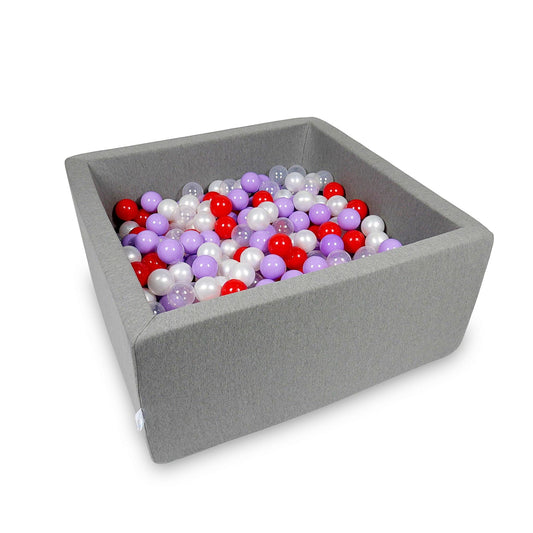 Piscine à Balles 90x90x40cm gris avec balles 400pcs (transparent, perle, bruyère, rouge)