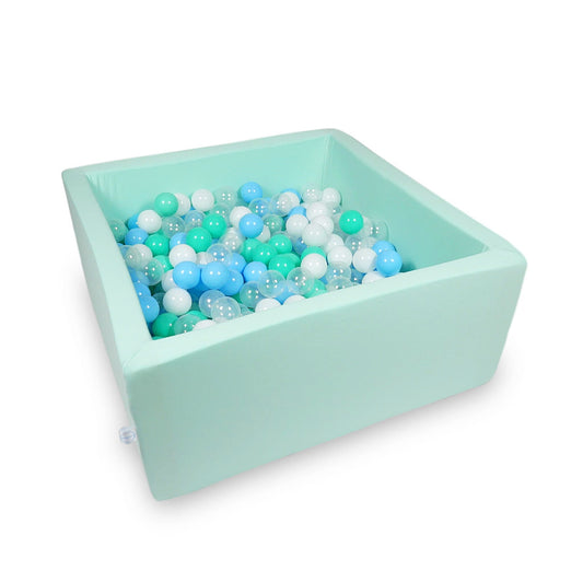 Piscine à Balles 90x90x40cm menthe avec balles 400pcs (bleu clair, transparent, menthe, blanc)
