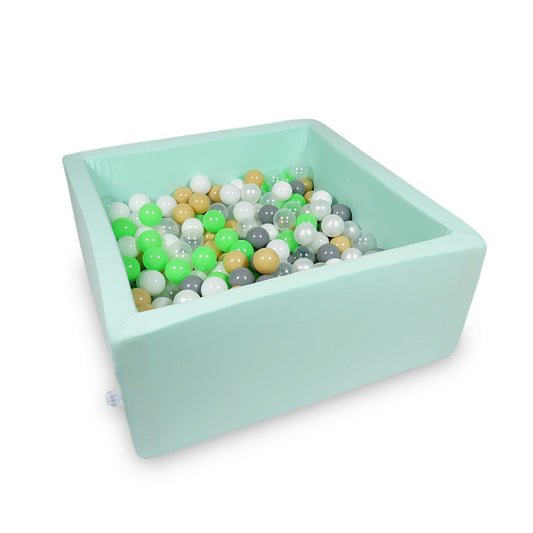 Piscine à Balles 90x90x40cm vert menthe avec balles 400pcs (céladon, blanc, transparent, perle, beige, gris)