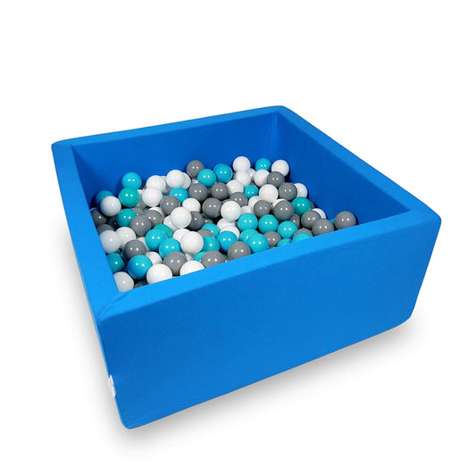 Piscine à Balles 90x90x40cm bleue avec balles 400pcs (blanc, gris, turquoise)